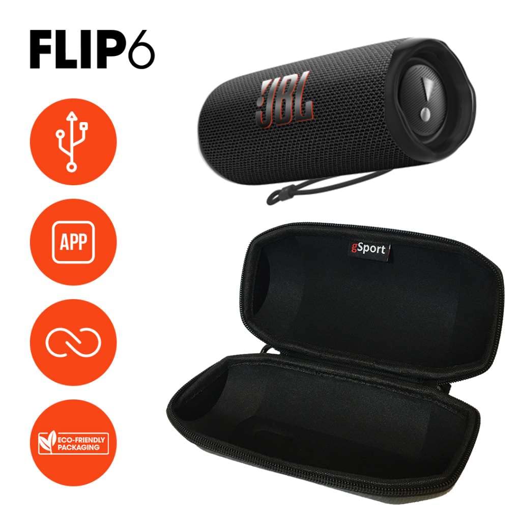 JBL FLIP 6 Waterproof Portable Bluetooth Speaker with gSport Carbon Fiber Case - IP67 Dustproof & Shockproof, 12 Hours Playtime, PartyBoost for Wireless Pairing - Perfect for Beach, Pool, Hiking & Outdoor Adventures (Black)