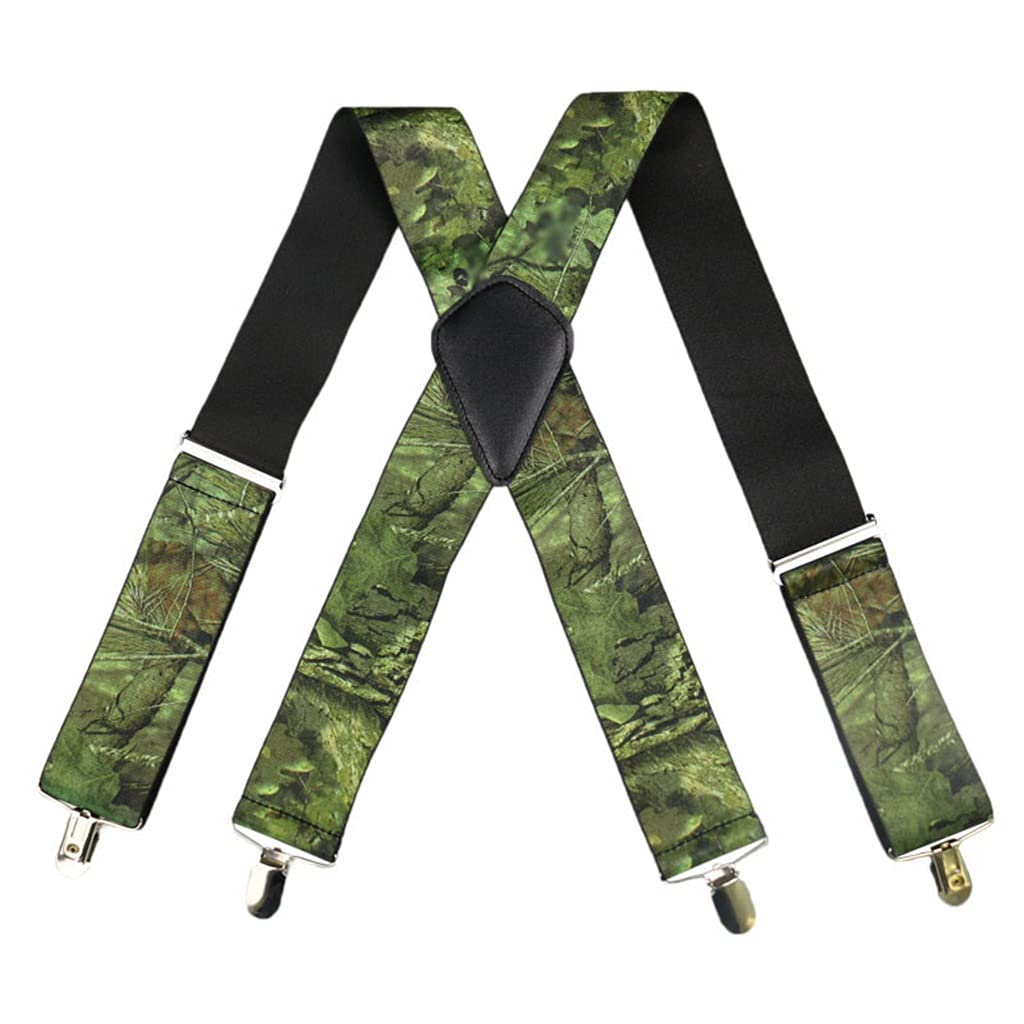 Vintage Military Suspenders for Men - 5cm Wide Camouflage Adjustable Suspenders with 4 Clips | Durable Braces for Workwear, Cosplay & Outdoor Activities (Color: A)