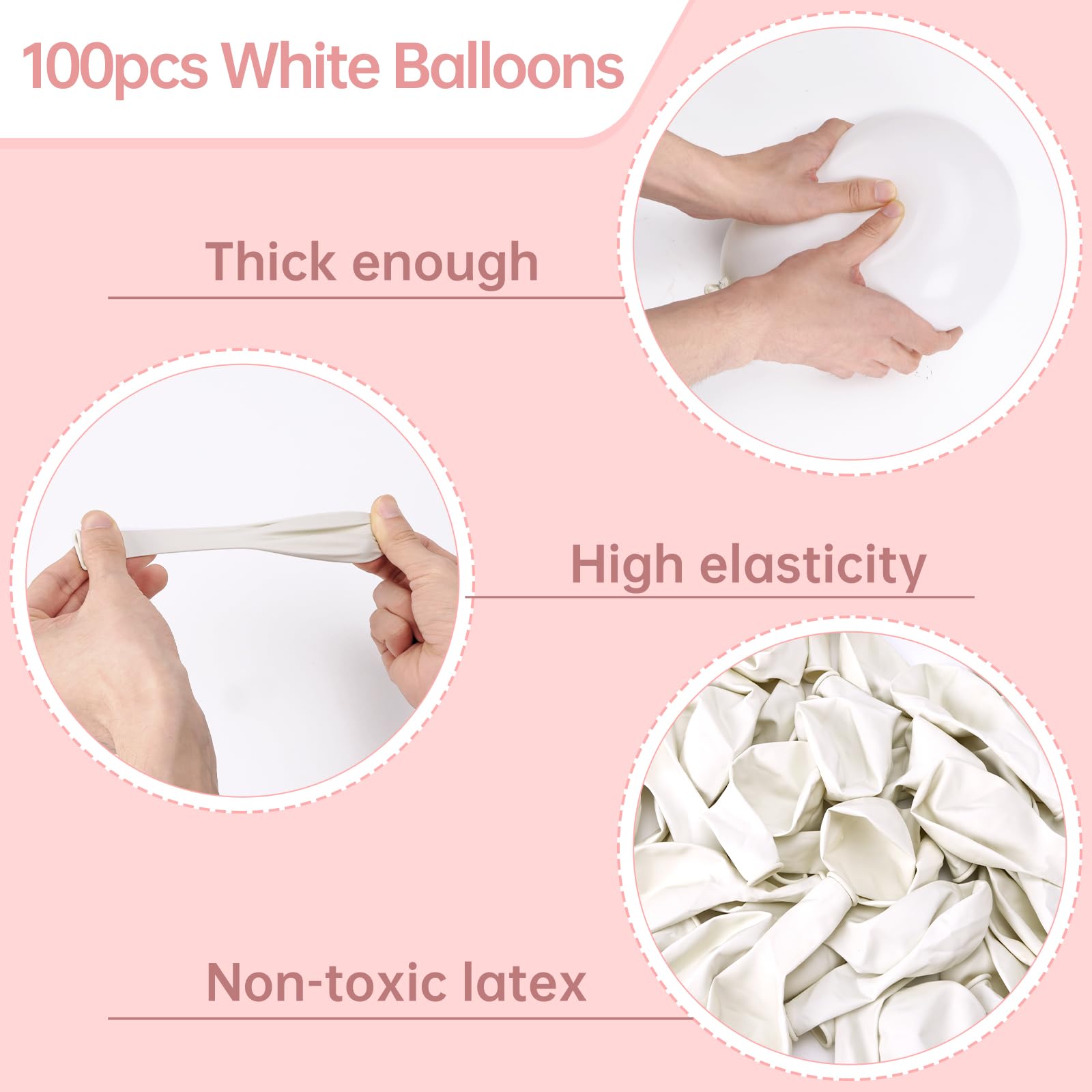 RUBFAC 100-Pack 12 Inch White Latex Balloons with White Ribbon - Helium Ready for Wedding, Baby Shower, Graduation, Anniversary, Birthday & Bachelorette Party Decorations - Perfect for Indoor & Outdoor Celebrations