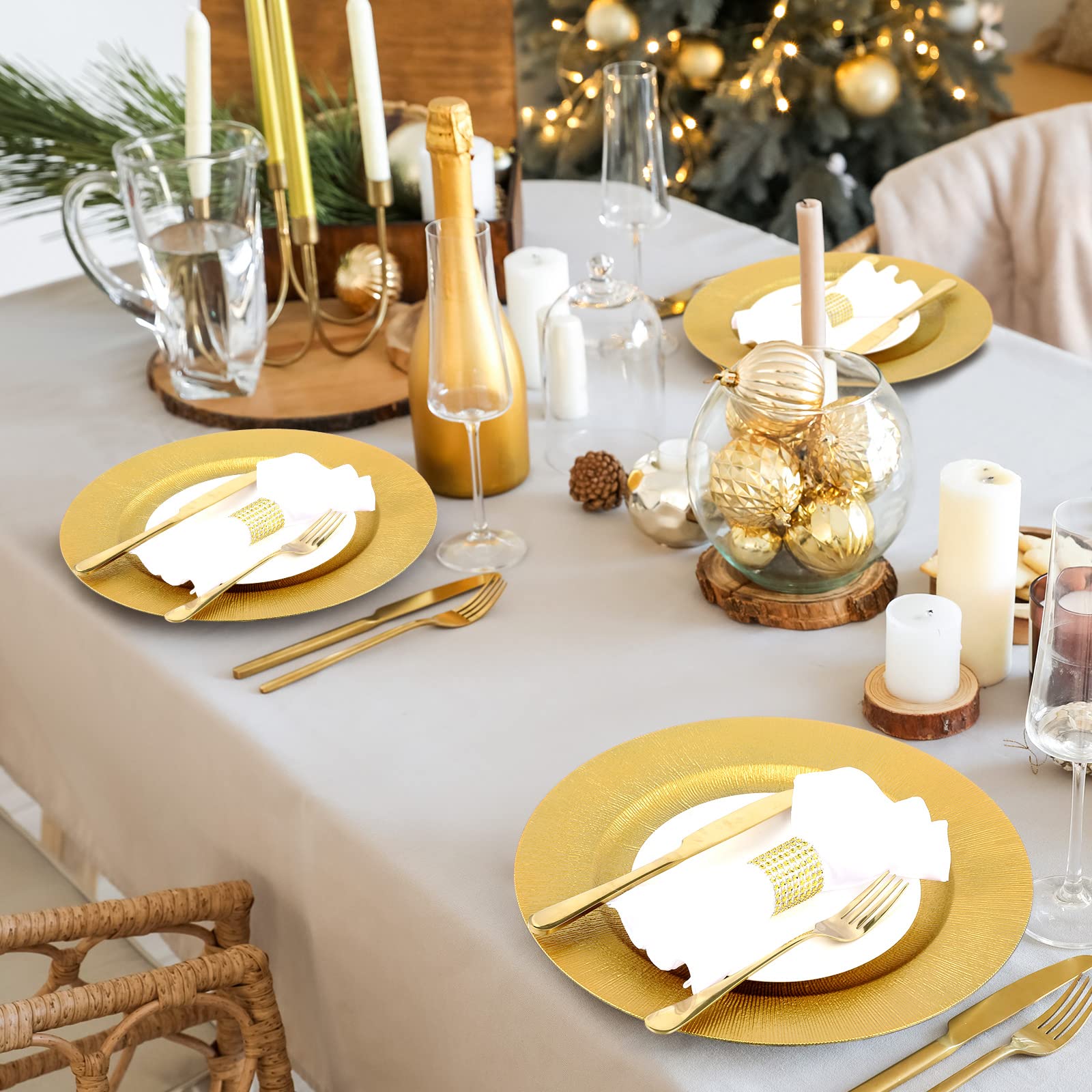 50 Pcs 13 Inch Round Plastic Charger Plates Bulk - Elegant Glitter Gold Reusable Dinner Plates for Wedding, Party, Banquet & Event Table Decor - Perfect for Formal Dining, Buffet Service & Holiday Entertaining