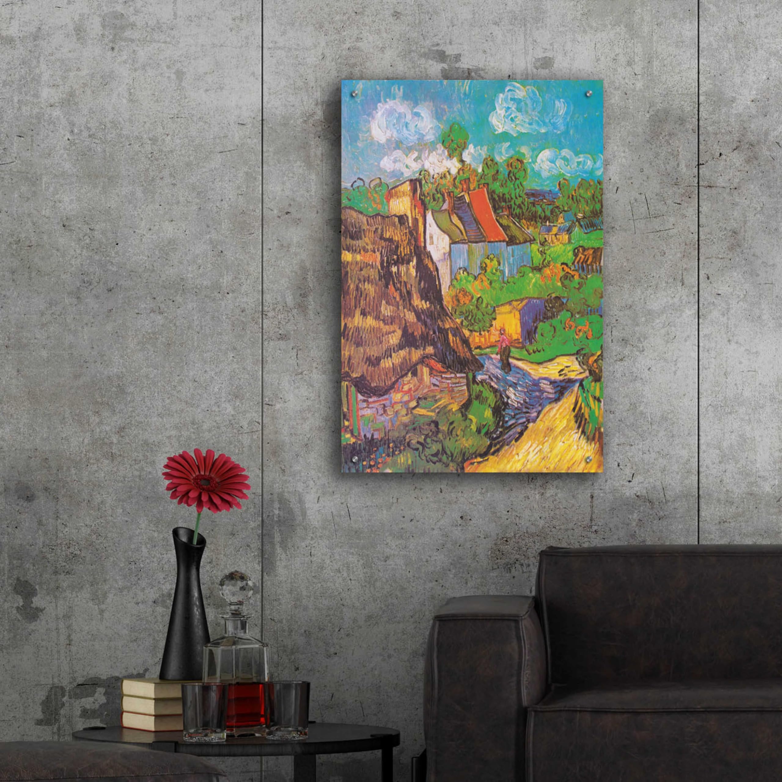 Vincent Van Gogh 'Houses At Auvers' Acrylic Glass Wall Art Print - 24x36 Inches - Modern Home & Office Decor - Perfect for Living Room, Bedroom or Gallery Display