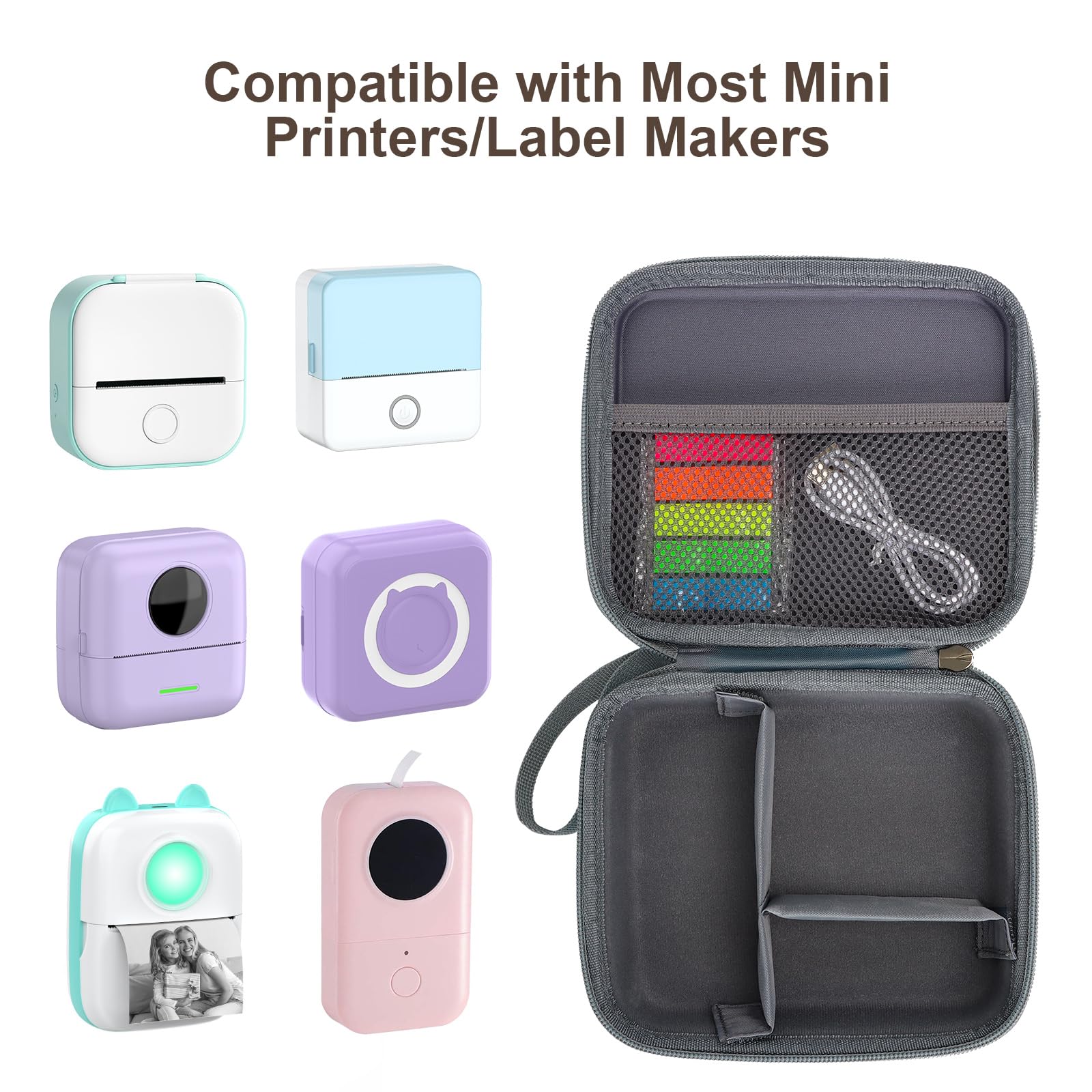 Phomemo T02/Memoking/HUIJUTCHEN Mini Sticker Printer Carrying Case - Portable Hard Travel Storage Box for Label Maker & Thermal Printer Paper (Blue) - Perfect for Home, Office, Travel & Craft Organization