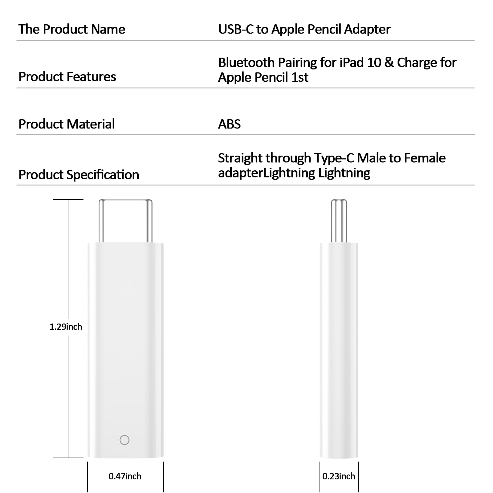Apple Pencil 1st Generation USB-C to Lightning Adapter - Fast Charging Connector for iPad 10th Generation | Perfect for Digital Artists, Students & Professionals (Works with iPad Air 4th/5th Gen & iPad Pro)