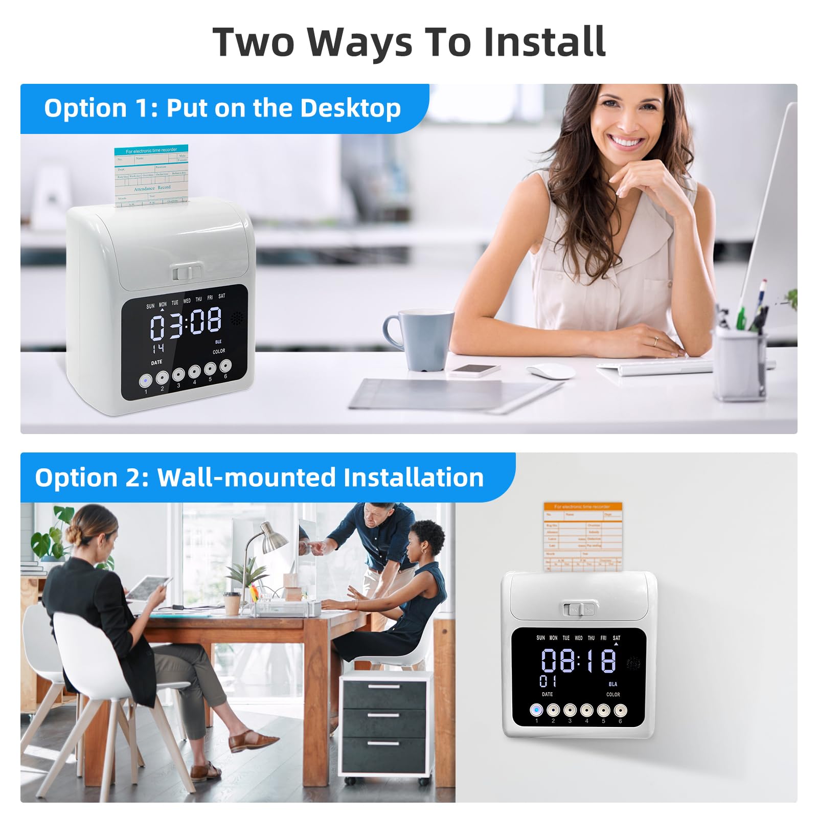 Secure Time Clock with Passcode - Auto-Align Punch Machine for Small Businesses | Includes 50 Time Cards & Ink Ribbon Cartridge | Ideal for Employee Attendance Tracking & Payroll Management