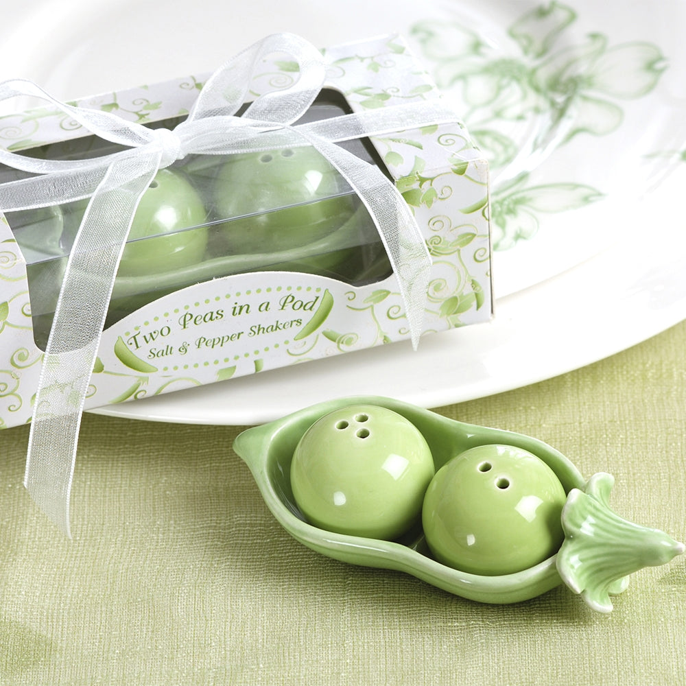 Stylish Two Peas in a Pod Ceramic Salt and Pepper Shakers Set of 4 - Perfect for Kitchen, Dining Table, and Gift Giving