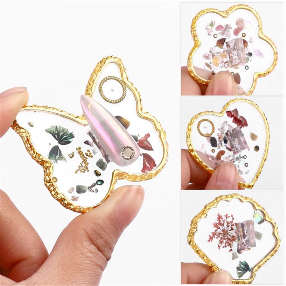 Resin Crystal Agate Nail Art Palette - Gold Edge Mixed Color Nail Polish DIY Tool for Professional & Home Manicure | Nail Care Practice Board for Salon, Display & Makeup Art (Style 04)