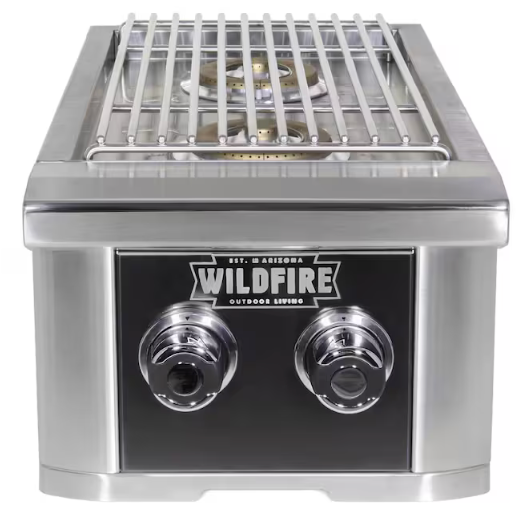 **Wildfire Outdoor Living Double Side Burner - 304 Stainless Steel, Black (WF DBLSBRN RH) - Perfect for BBQ, Camping & Backyard Cooking**