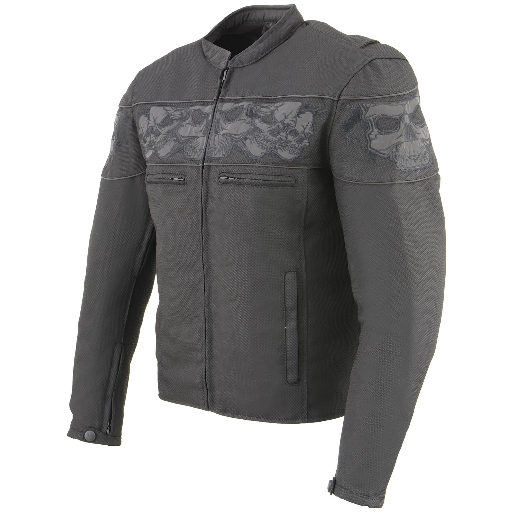 Milwaukee Leather Men's Reflective Skulls Black Textile Vented Motorcycle Jacket with Gun Pockets MPM1730 - Perfect for Riding, Outdoor Adventures & Safety Protection