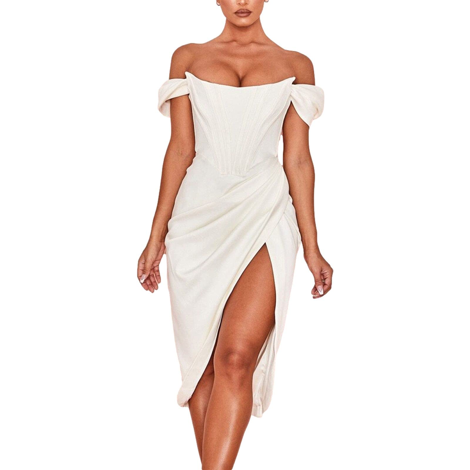 FULA-bao Women's Strappy Ruched Bustier Bodycon Dress - High Slit Cocktail Party Mini Dress for Wedding Guest, Birthday & Club Events | Perfect for Night Out, Date Night & Special Occasions