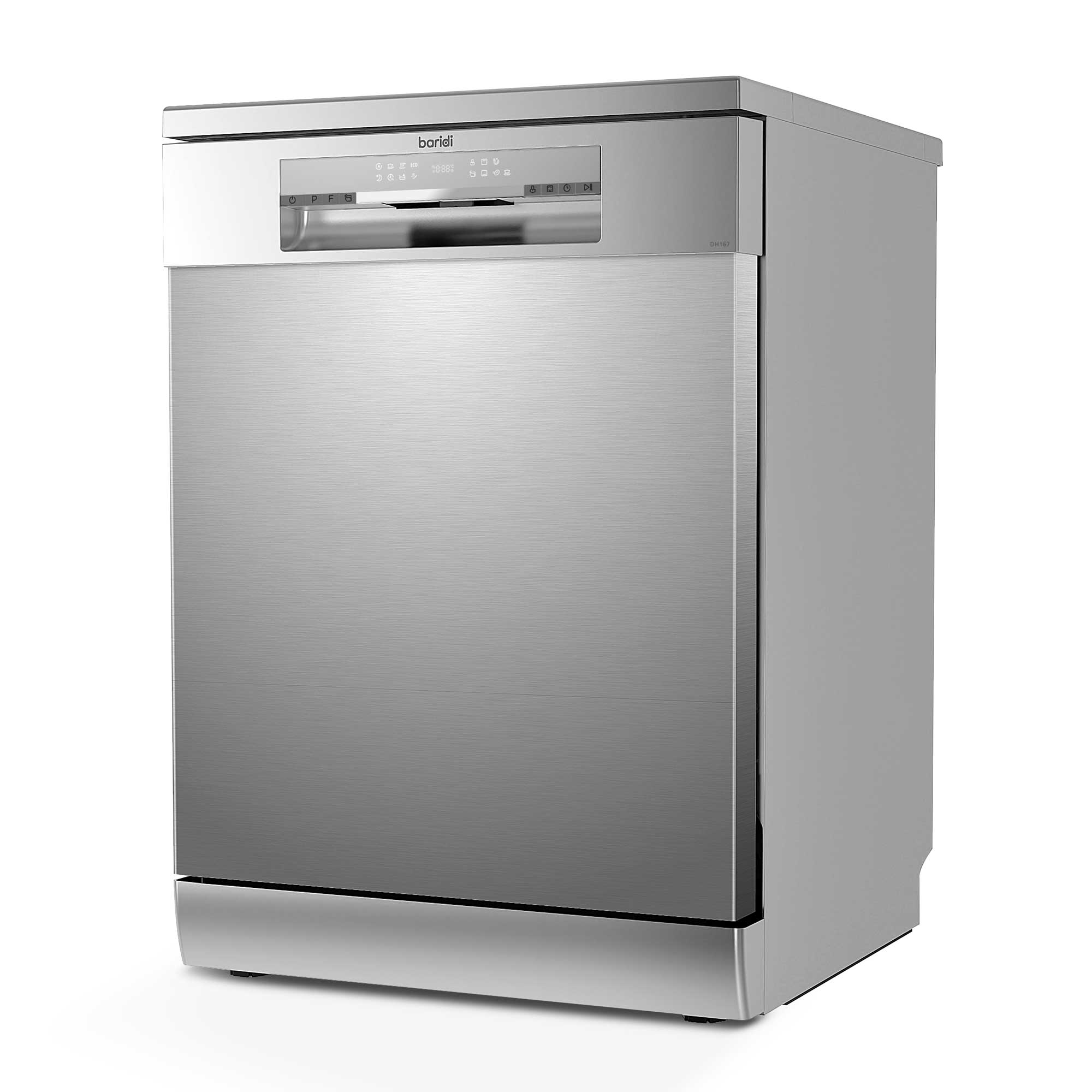 Baridi 60cm Freestanding Dishwasher - 14 Place Settings, 8 Wash Programs, LED Display, Energy Efficient, Silver (Model DH167) - Perfect for Kitchens, Apartments, and Small Homes