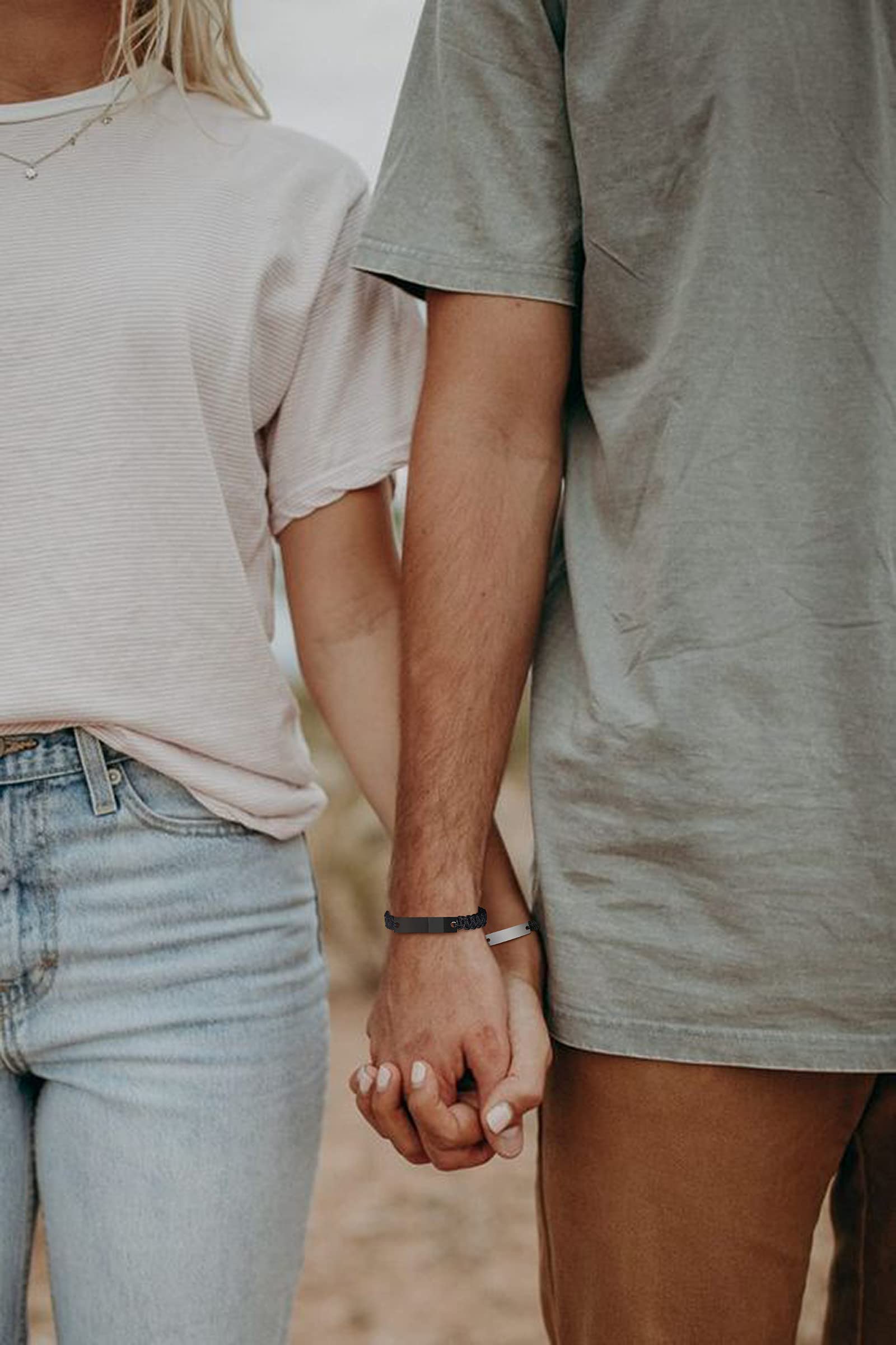 MEALGUET Personalized Couple Bracelets - Custom Engraved Handmade Braided Rope Bracelet for Men & Women - Adjustable Friendship Wristband - Unique Gift for Husband, Boyfriend, Anniversary - Perfect for Couples, Dating & Romantic Occasions
