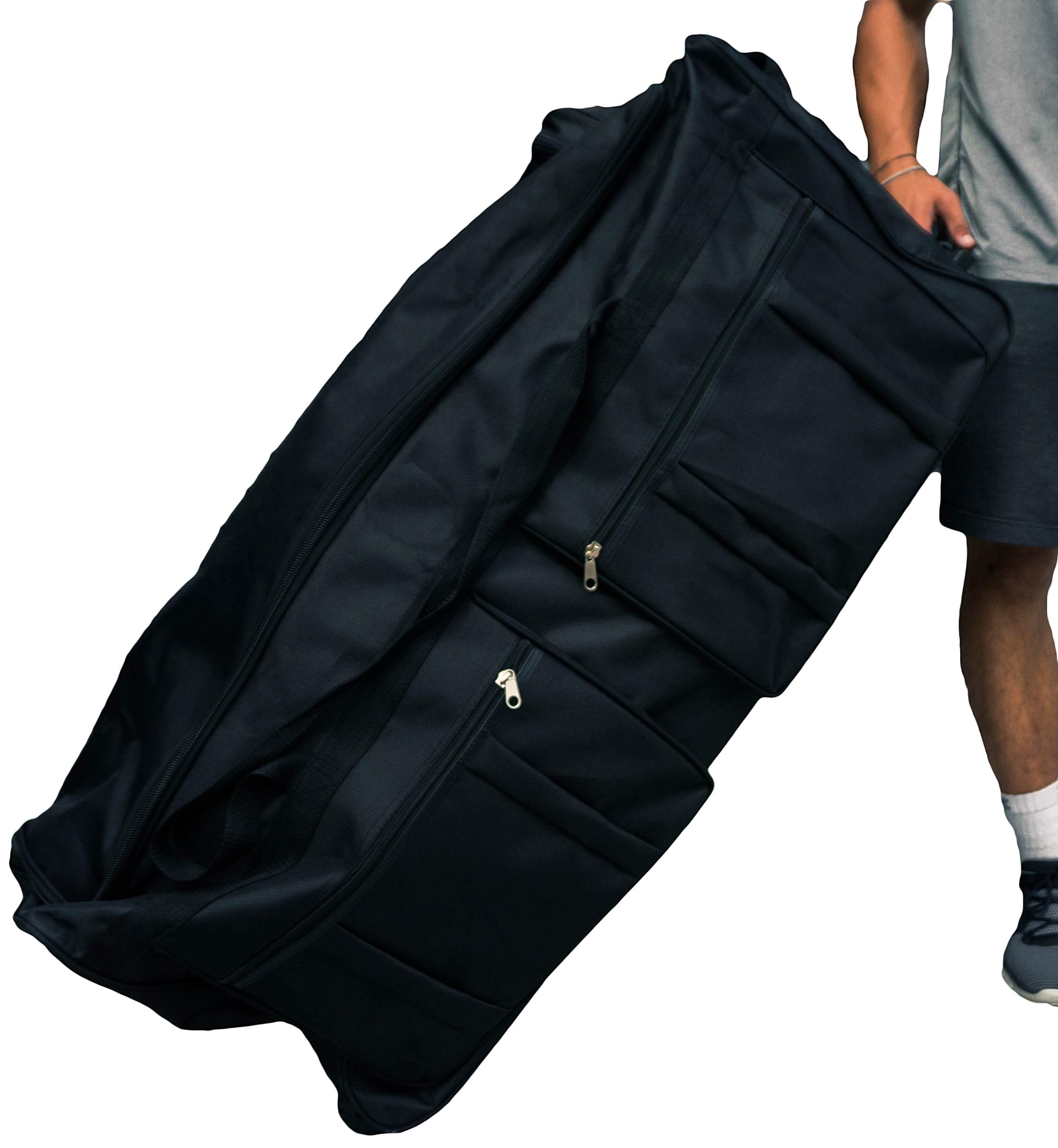 36-inch Rolling Duffle Bag with Wheels - Heavy Duty XL Luggage for Travel, Hockey Gear & Sports Equipment - Oversized Wheeled Duffel Bag for Gym, Camping & Airplane Carry-On (Black)