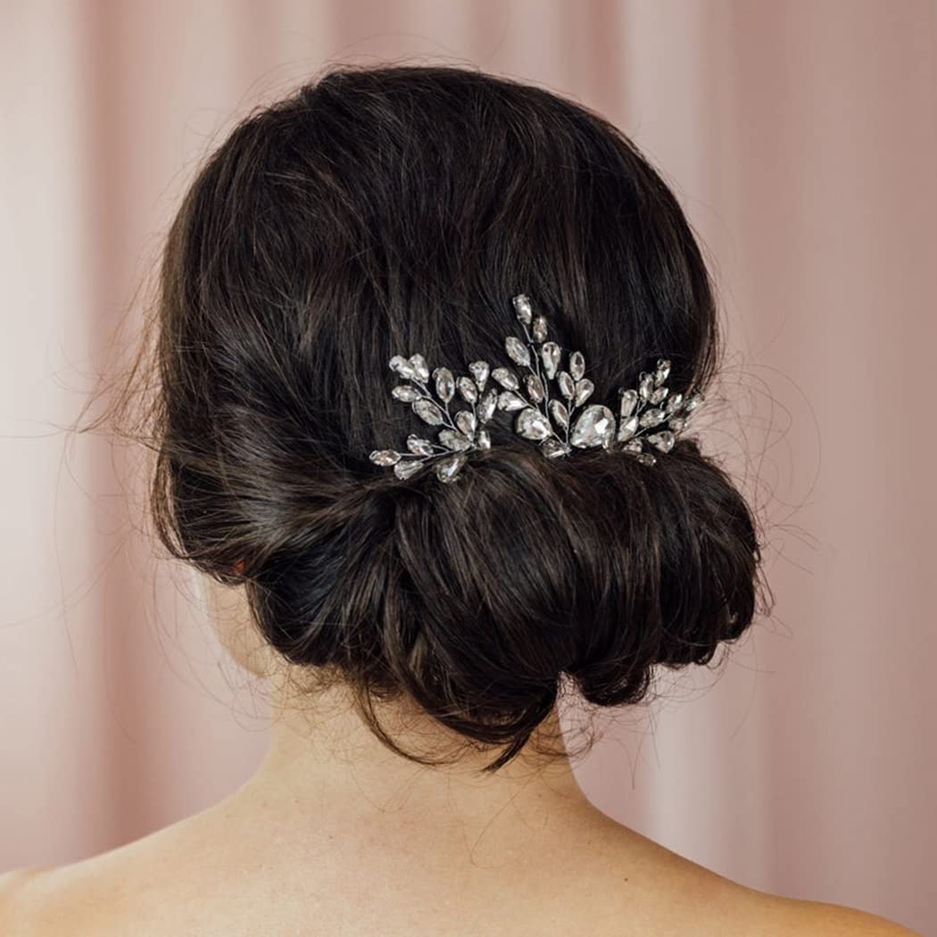 Sparkling Silver Crystal Bridal Hair Pins - Rhinestone Wedding Hair Accessories for Women & Girls (3-Pack) | Elegant Bride Hairstyle Enhancer for Weddings, Prom & Special Occasions