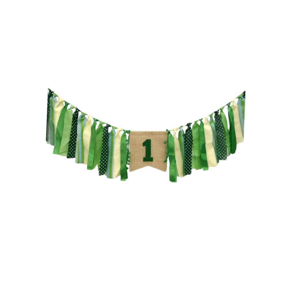 1st Birthday Party Decorations Set - Vintage Green Garland, Highchair Banner & Jungle Theme Pull Flags for Baby's First Birthday Celebration | Perfect for Baby Showers, Photo Backdrops & Milestone Parties
