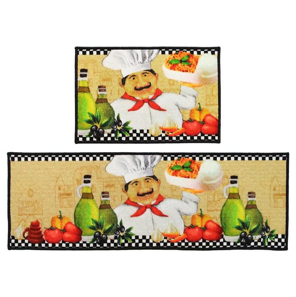 Cartoon Chef Kitchen Rugs 2-Piece Set - Non-Slip Absorbent Runner Mats for Bathroom & Entryway - Cute Rectangle Floor Mats for Home Decor (Style 4) - Perfect for Kitchens, Bathrooms, and Front Door Areas