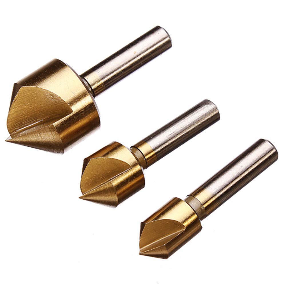 3PCS Single Flute 90 Degree Edge Chamfer Set Countersink Drill Bits - High Speed Steel HSS Tool for Woodworking, Metalworking & DIY Projects - Perfect for Countersinking Screws in Furniture, Cabinets and Metal Parts