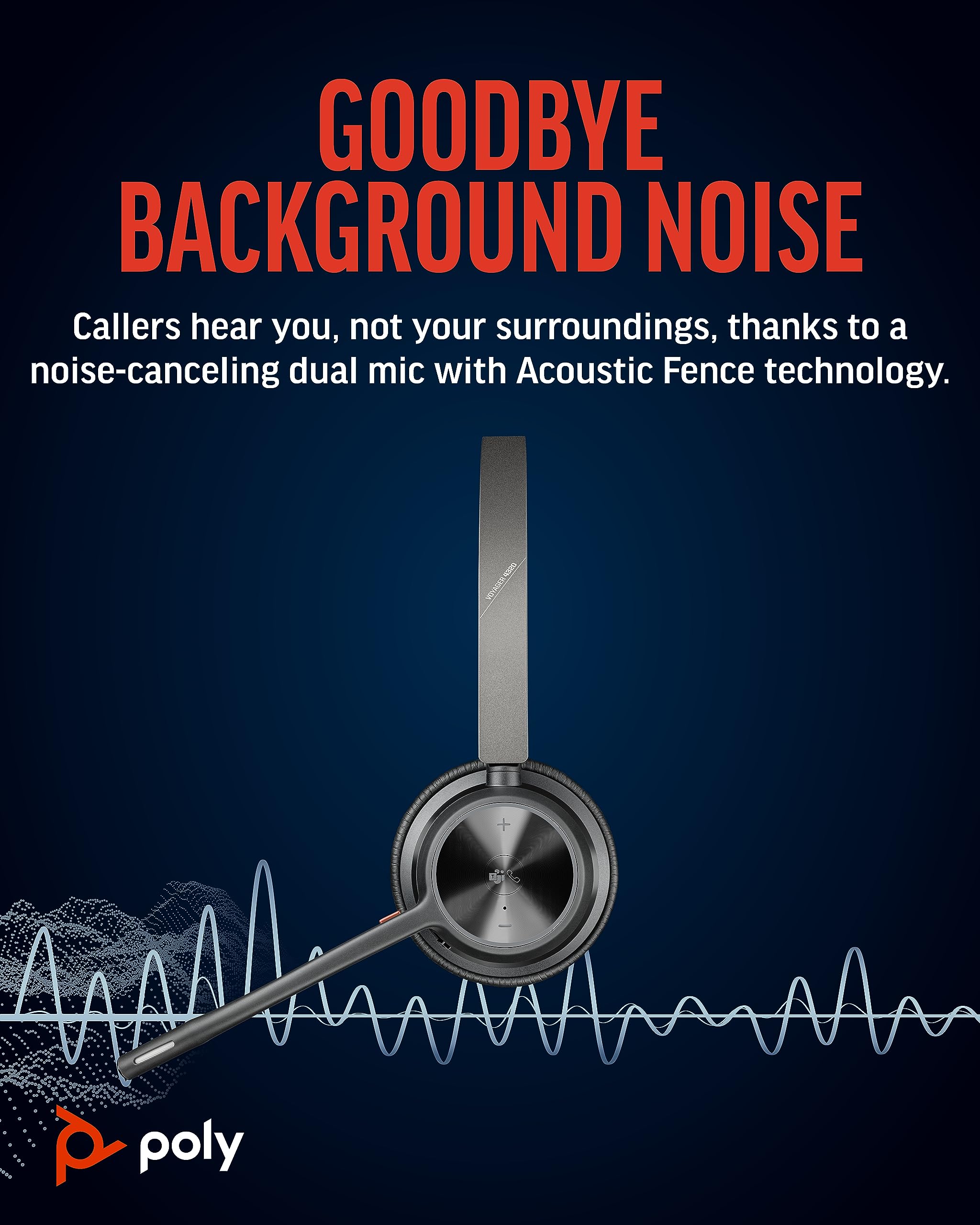 Poly Voyager 4320 UC Wireless Headset with Noise-Canceling Boom Mic - Bluetooth Stereo Headphones for PC, Mac, Mobile - Certified for Microsoft Teams, Zoom & More - Perfect for Remote Work, Online Meetings & Gaming - Amazon Exclusive