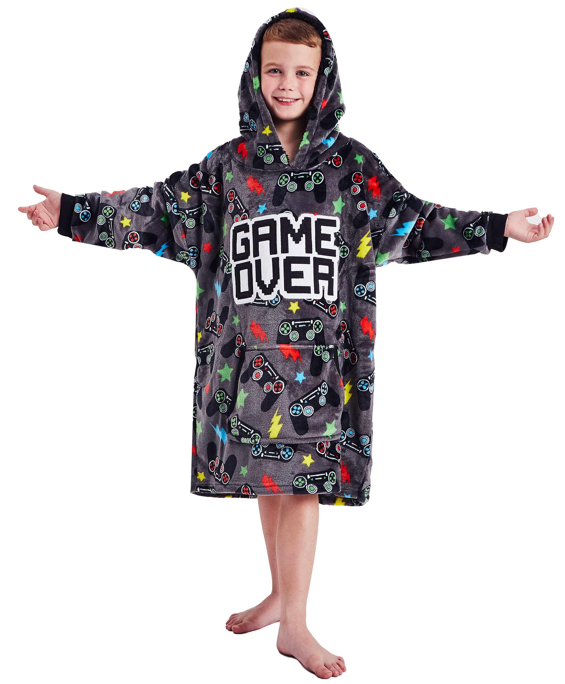 Boys Girls Gamer Gaming Oversized Fleece Hoodie - Soft & Warm Pullover Sweatshirt for Kids & Teens - Perfect for Gaming, School & Outdoor Activities