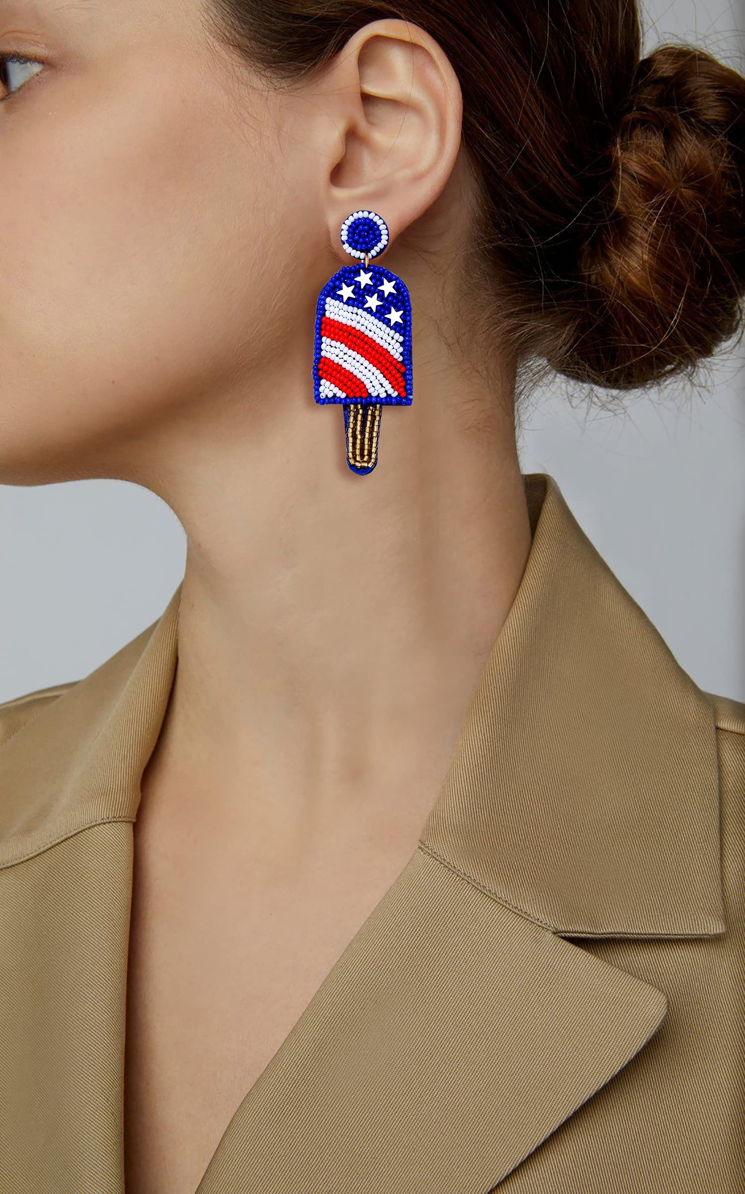 American Flag Beaded Drop Earrings for Women - Handmade Bohemian Patriotic Dangle Earrings, 4th of July Independence Day Party Jewelry Gift for Girls | Perfect for Festivals, National Holidays & Casual Wear