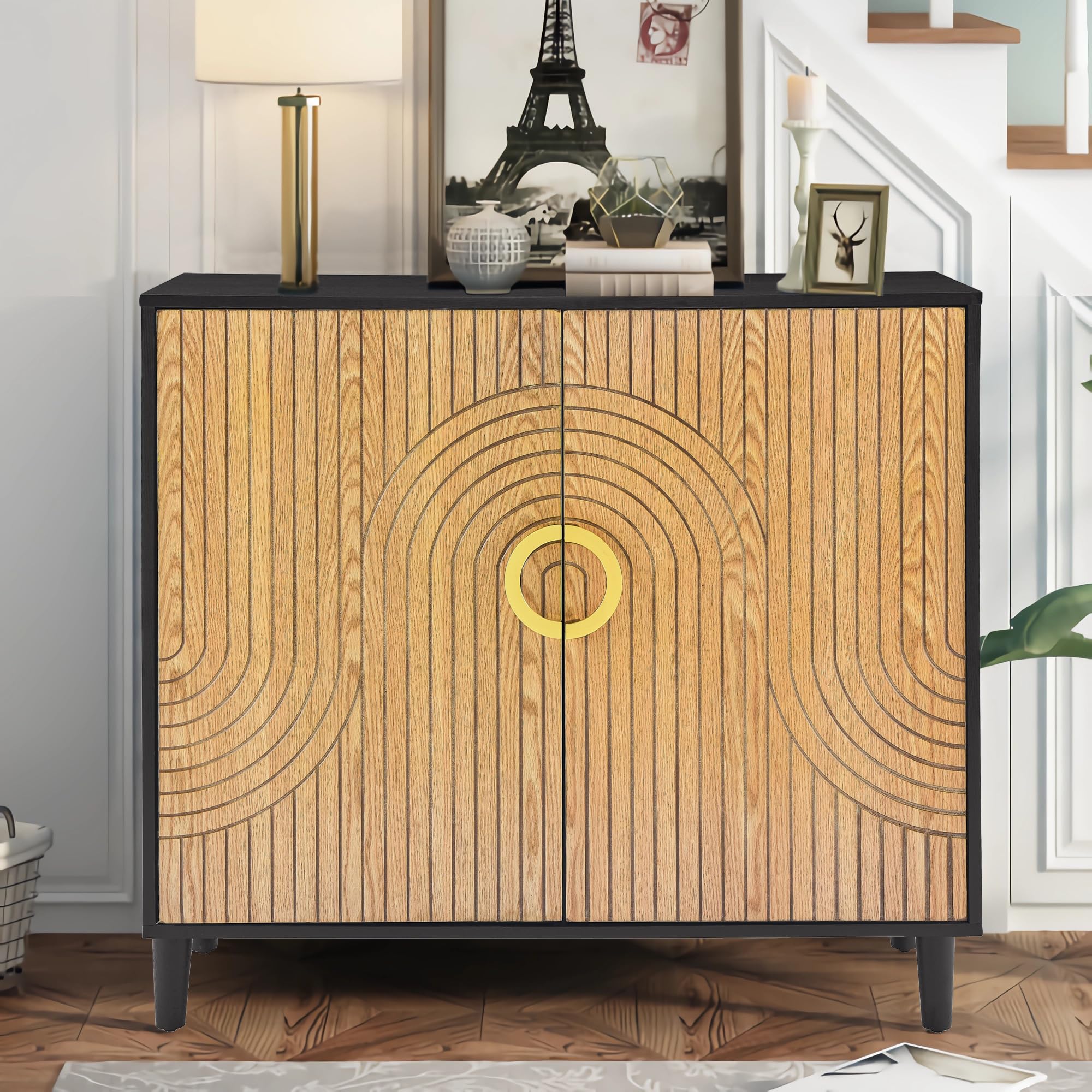 Multi-Function Storage Cabinet - Kitchen & Bathroom Sideboard Organizer with Shelves, Black | Perfect for Small Space Organization in Apartments, Dorms & Home Offices