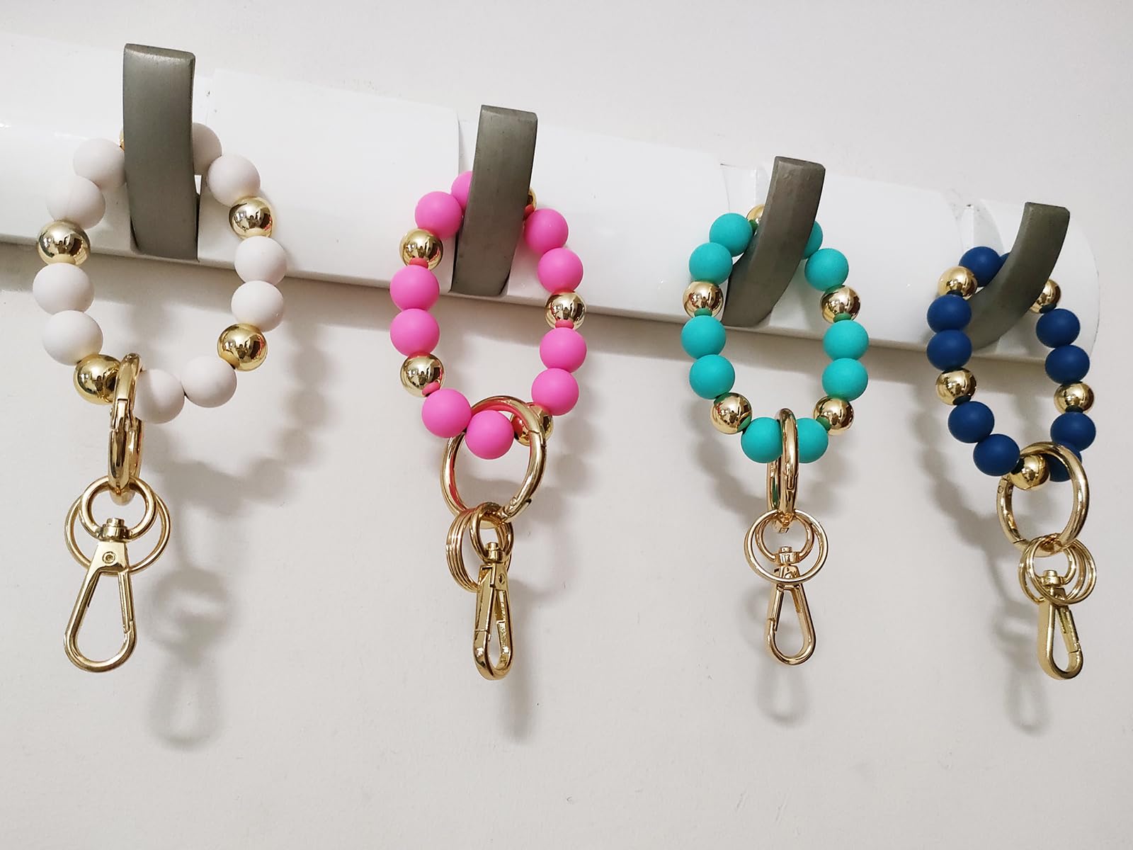 Junyuerly Elastic Silicone Beaded Keychain Bracelet for Women - Wristlet Key Holder with Adjustable Bangle - Perfect for Keys, Gym, Shopping & Daily Use