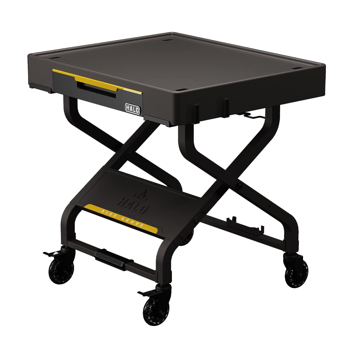 HALO Outdoor Cart - Portable Countertop Grill Cart with Drop Down Drawer & Tank Storage | Collapsible Design for Camping, Backyard BBQs & Tailgating Parties