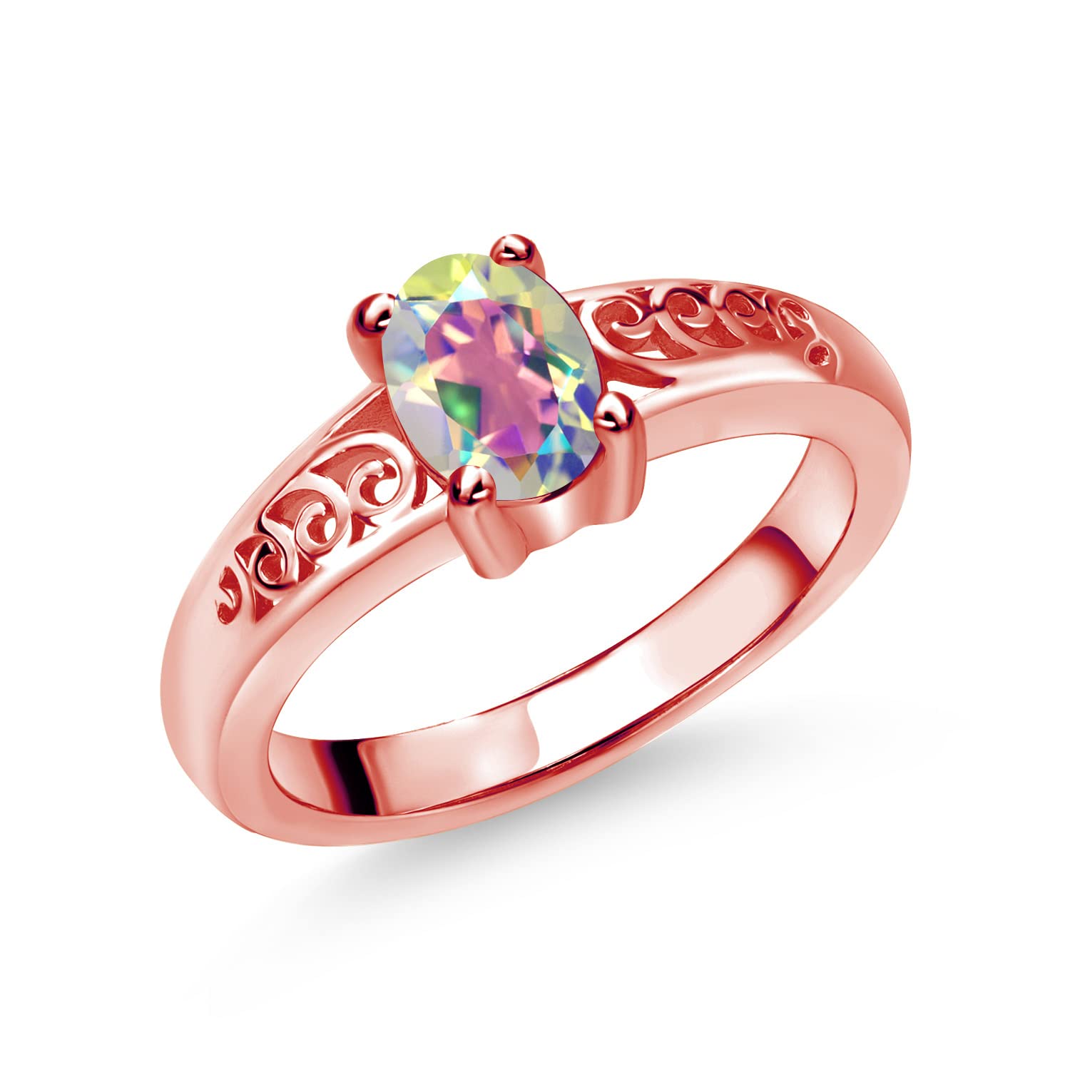 1.00 Ct Oval Mercury Mist Mystic Topaz Ring - 18K Rose Gold Plated Sterling Silver Jewelry for Women | Elegant Gift for Anniversary, Birthday & Special Occasions