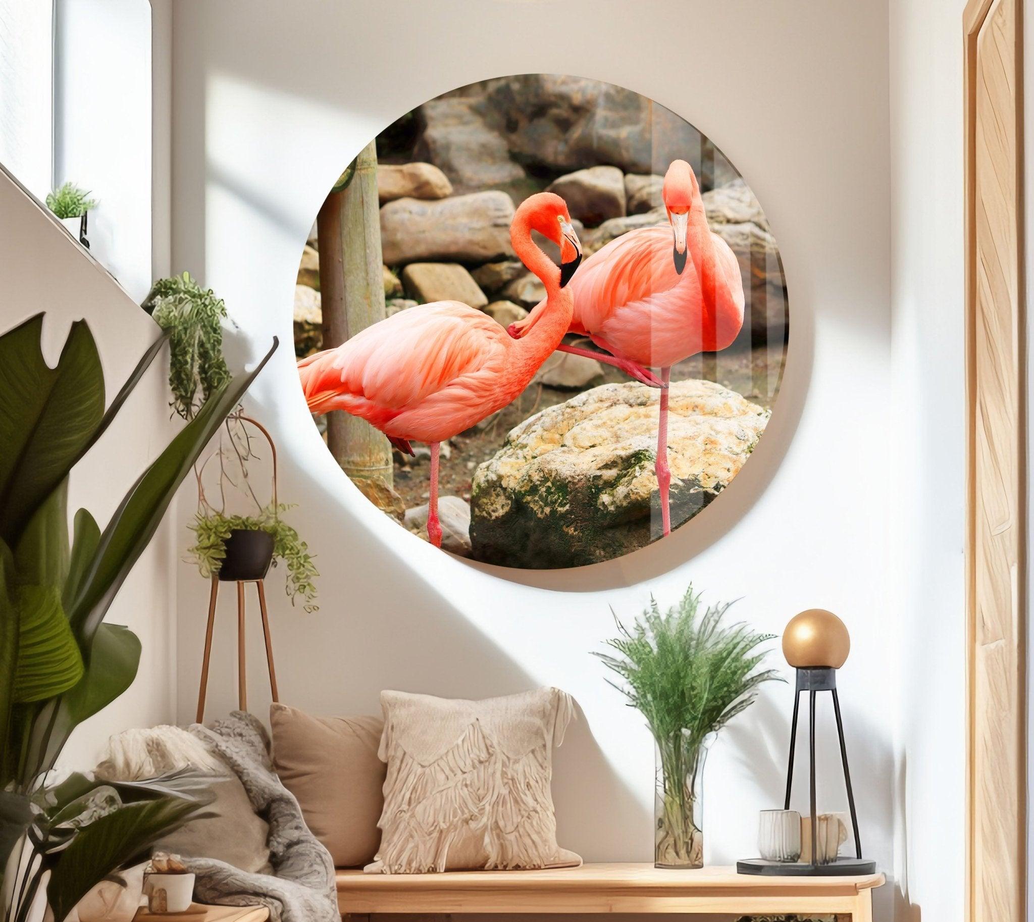 American Flamingo Glass Wall Art - Handmade Tropical Decor for Living Room, Bedroom & Office - Perfect for Coastal, Boho & Modern Home Decor