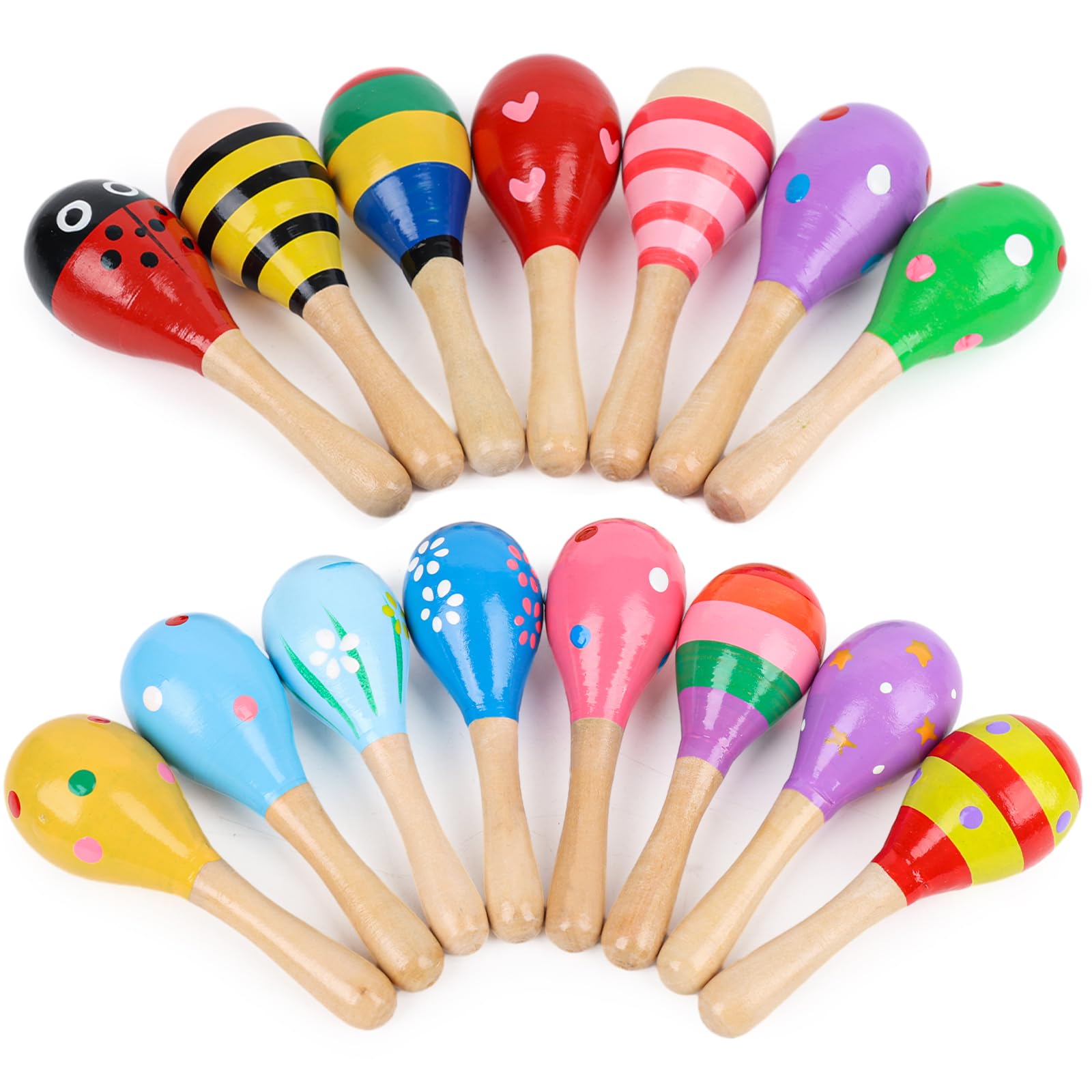 POPLAY 15PCS Mini Wooden Maracas - Toddler Musical Instruments, Wooden Shakers & Baby Learning Toys for Early Childhood Development | Perfect for Birthday Gifts, Classroom Activities, and Sensory Play