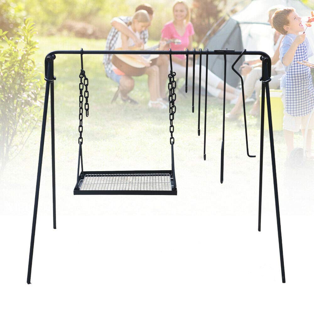 Portable Outdoor Swing Grill for Campfire Cooking - Heavy Duty Iron BBQ Stand for Picnics, Backyard Grilling & Camping - Perfect for Outdoor Adventures & Family Gatherings