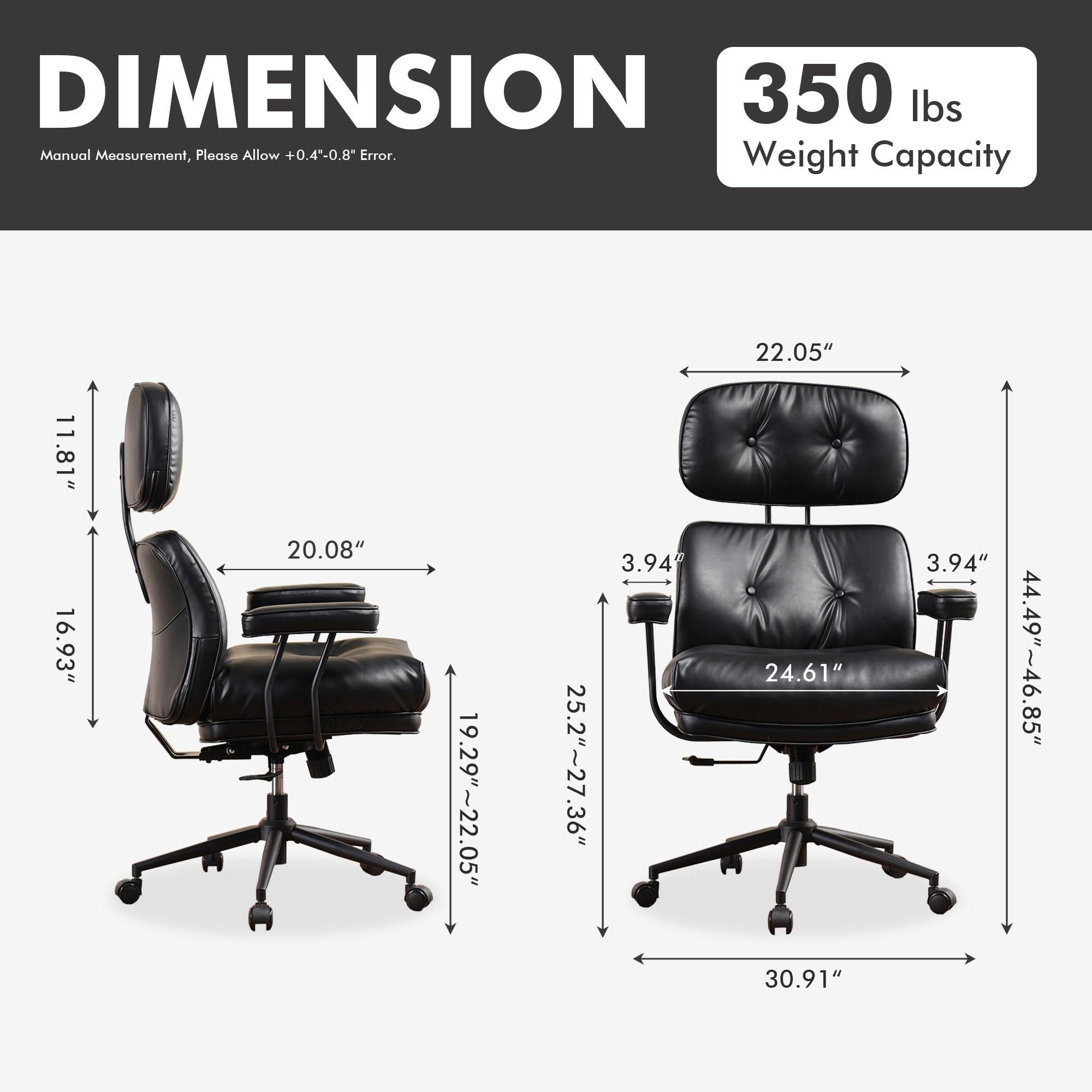 Premium High Back Executive Office Chair - Ergonomic PU Leather Desk Chair with Lumbar Support & Deep Seat for Big and Tall Users, Black | Ideal for Home Office, Gaming & Professional Workspaces