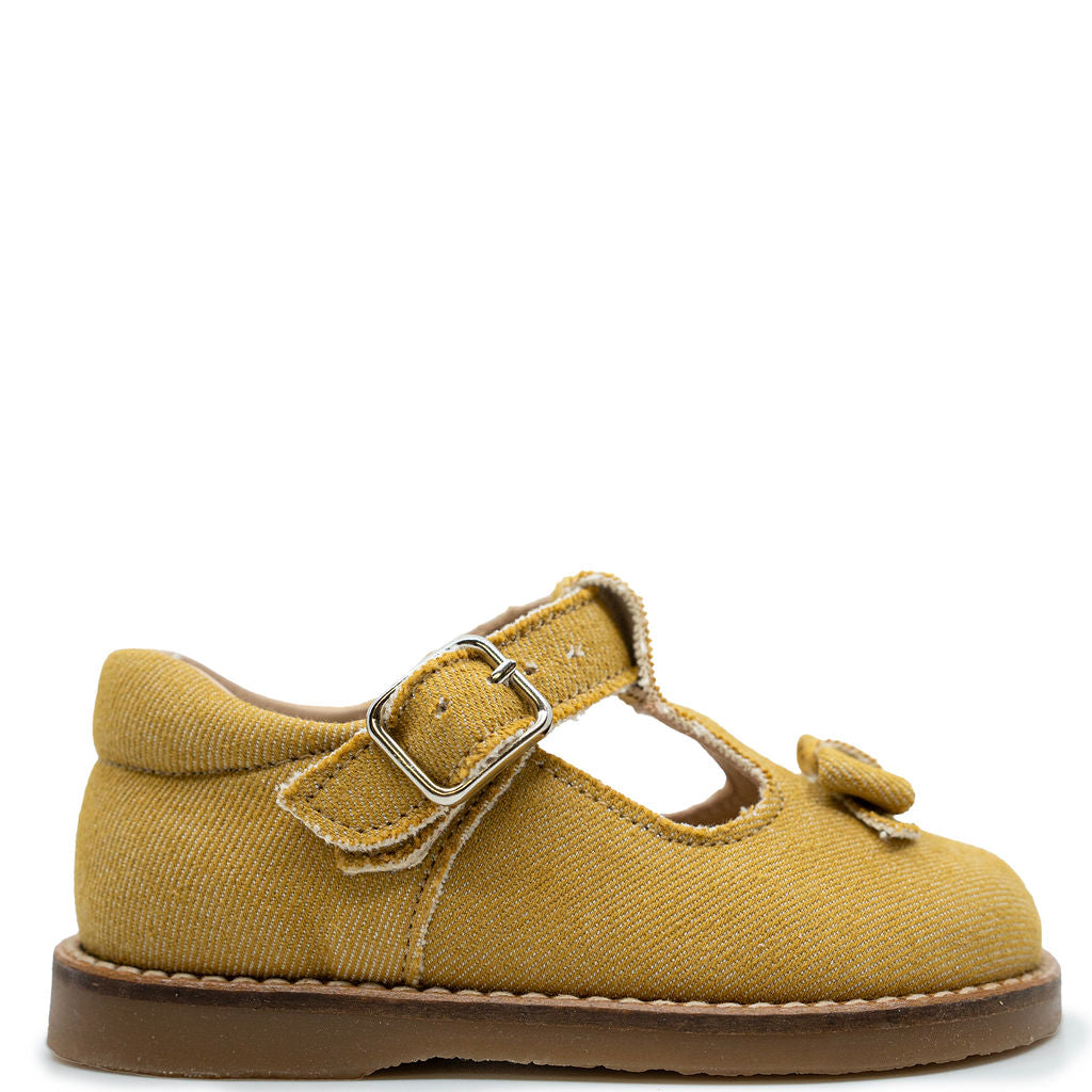 BluBlonc Mustard Denim Baby T-Strap Shoes for Girls | Comfortable & Stylish Toddler Walking Shoes | Perfect for Casual Outings, Parties & Everyday Wear