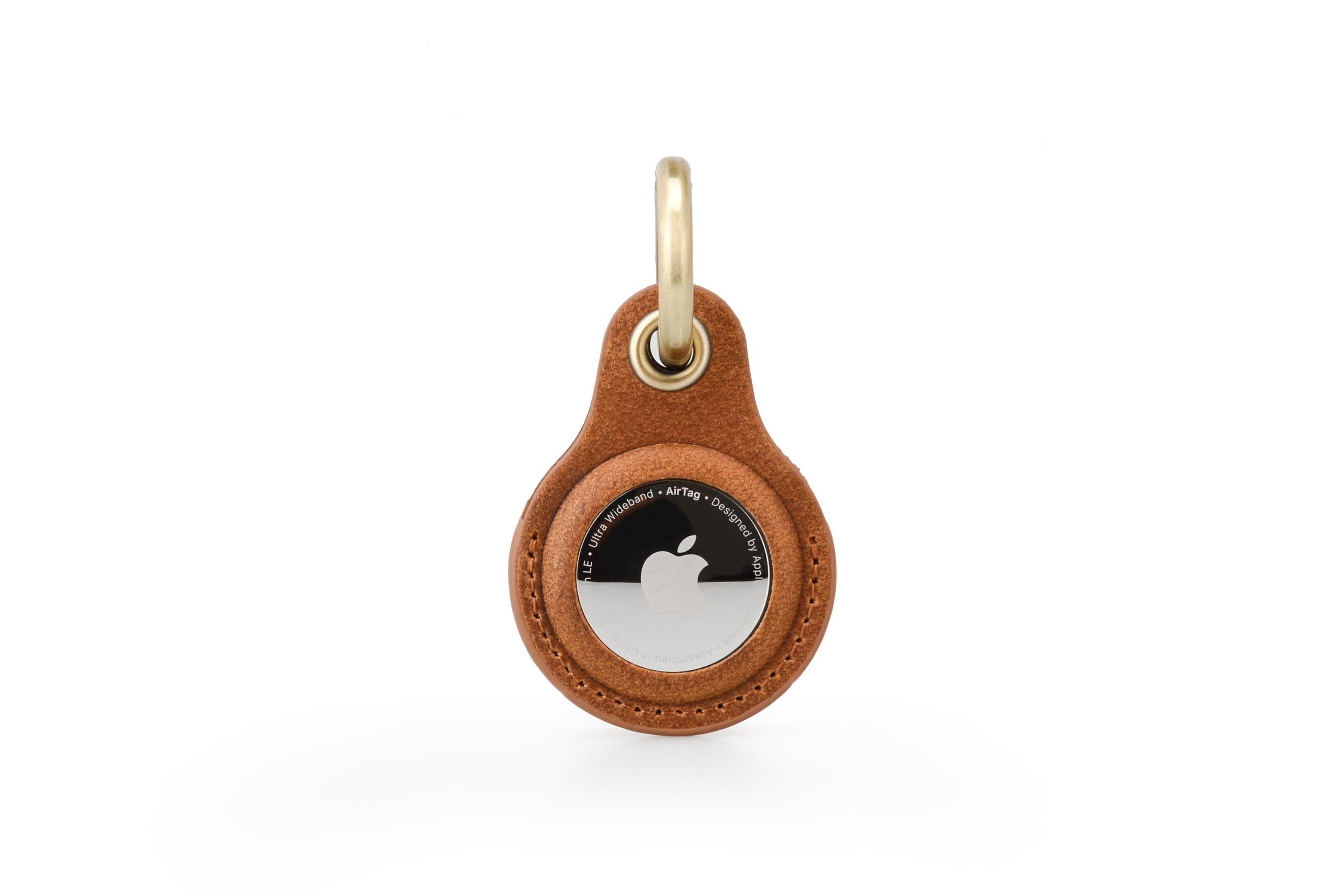 Genuine Leather Apple AirTag Keyring with Brass Key Tags - GPS Tracker Holder for Luggage, Pets & Keys | Durable Key Organizer & Travel Accessory (Brown) | Perfect for Travel, Pet Safety & Everyday Item Tracking