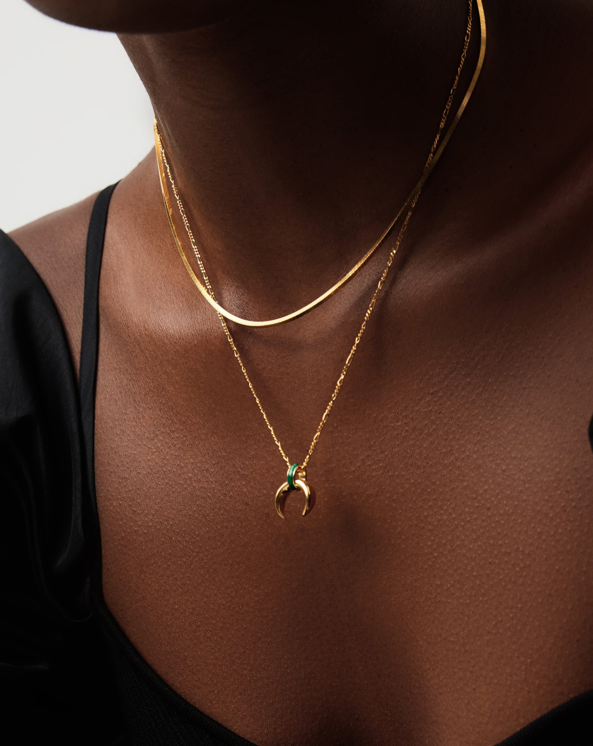 Lucy Williams Malachite Horn Pendant Necklace - 18k Gold Vermeil & Genuine Malachite Gemstone | Elegant Bohemian Jewelry for Women, Perfect for Parties, Weddings & Everyday Wear