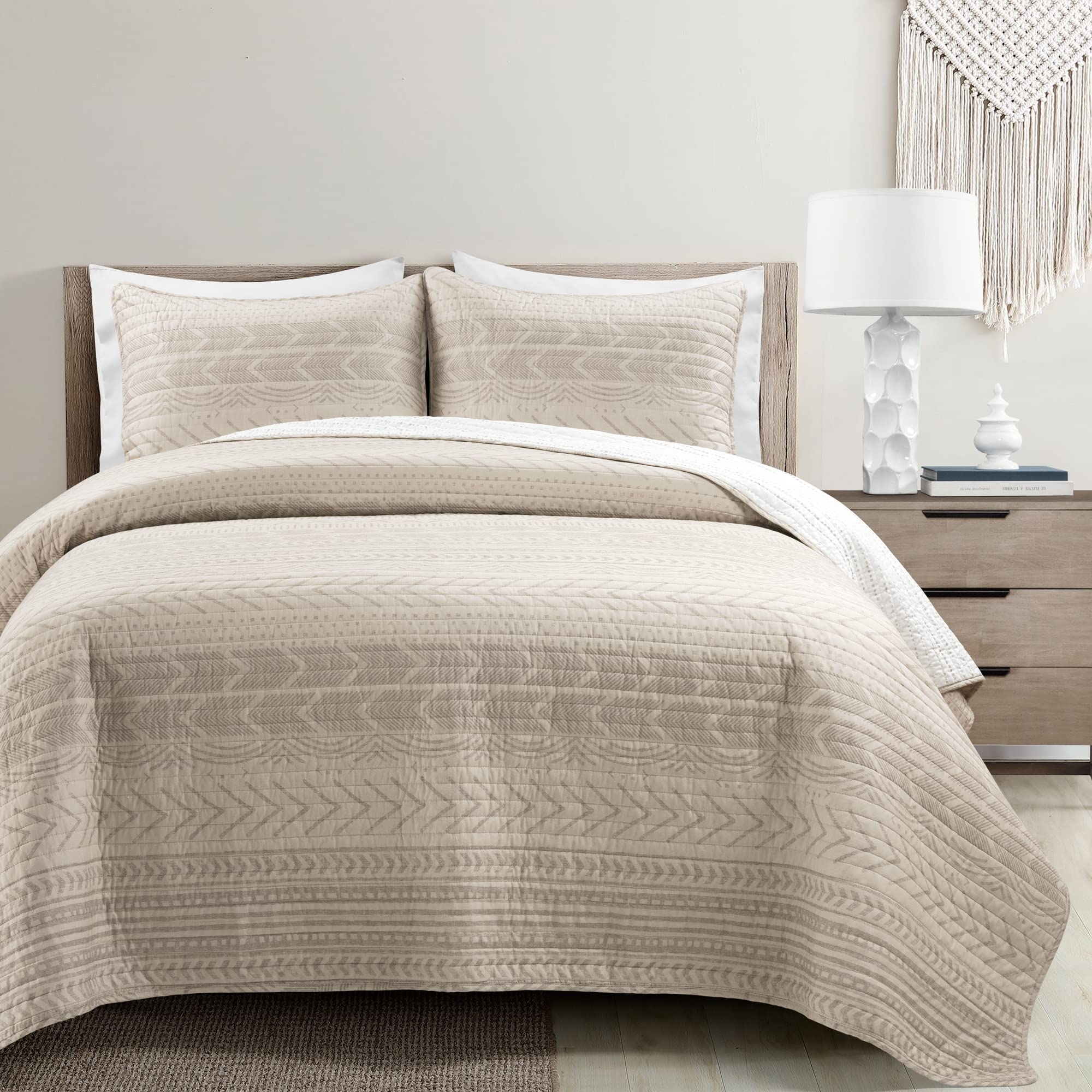 Lush Hygge Geo Quilt Set King Wheat - Cozy Bedroom Decor