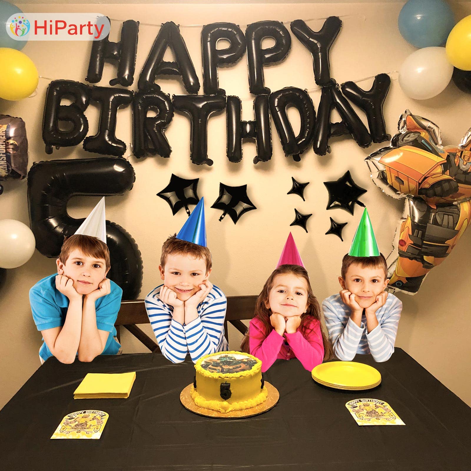3D Mylar Foil Letter Happy Birthday Balloons Banner Set with 6 Star Balloons - Birthday Party Decorations for Kids, Boys, Men & Adults - Perfect for Indoor/Outdoor Birthday Celebrations, Baby Showers & Anniversary Parties