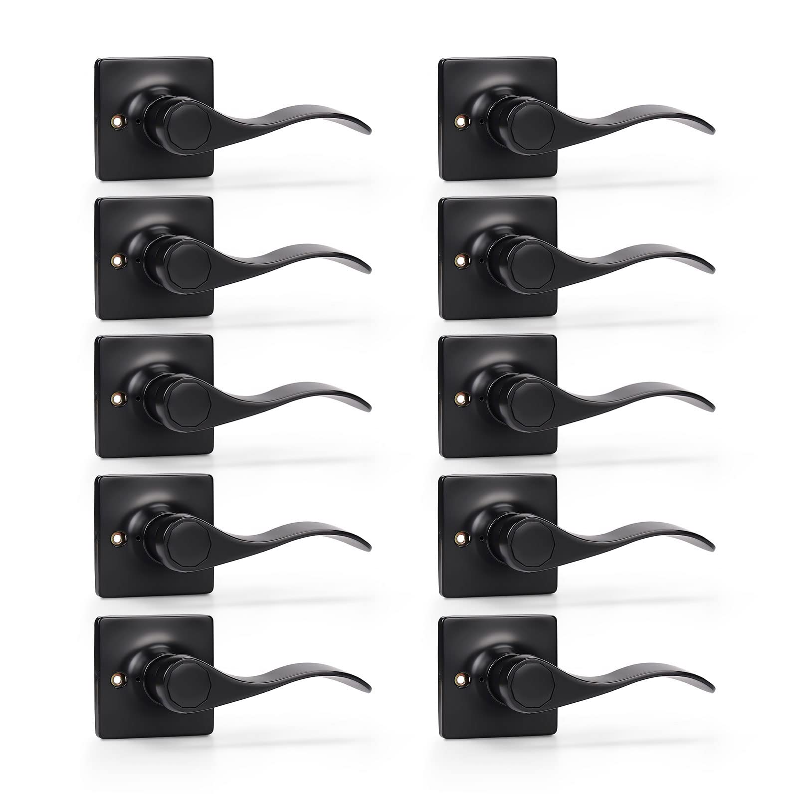 KNOBWELL Matte Black Dummy Door Levers - 10 Pack Classic Wave Style Handle for Closet Doors (Right Handed) | Decorative & Functional Interior Door Hardware for Bedrooms, Hallways & Storage Spaces