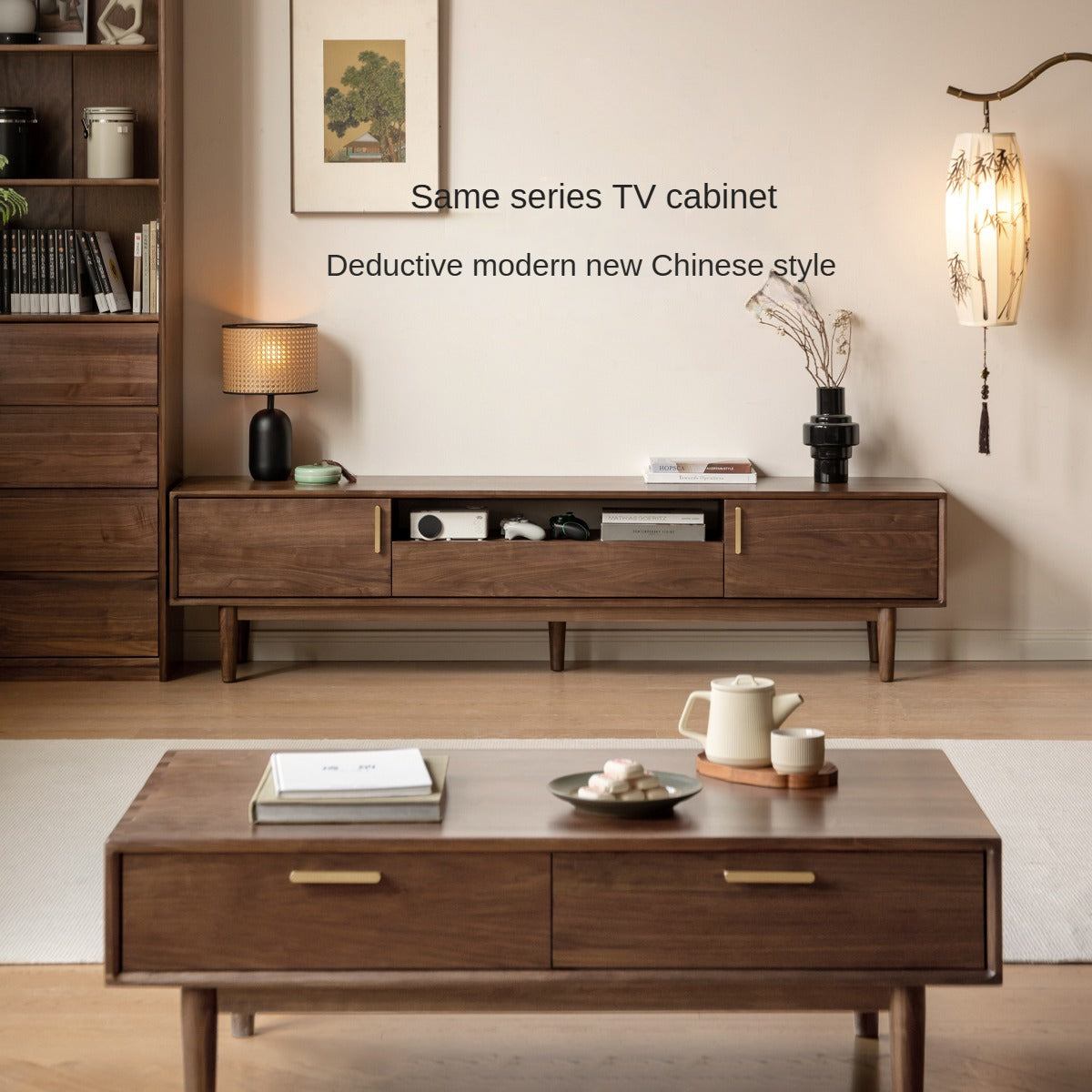 Solid Black Walnut Wood Storage Coffee Table with Rock Plate - Rustic Living Room Furniture for Home Decor & Organization