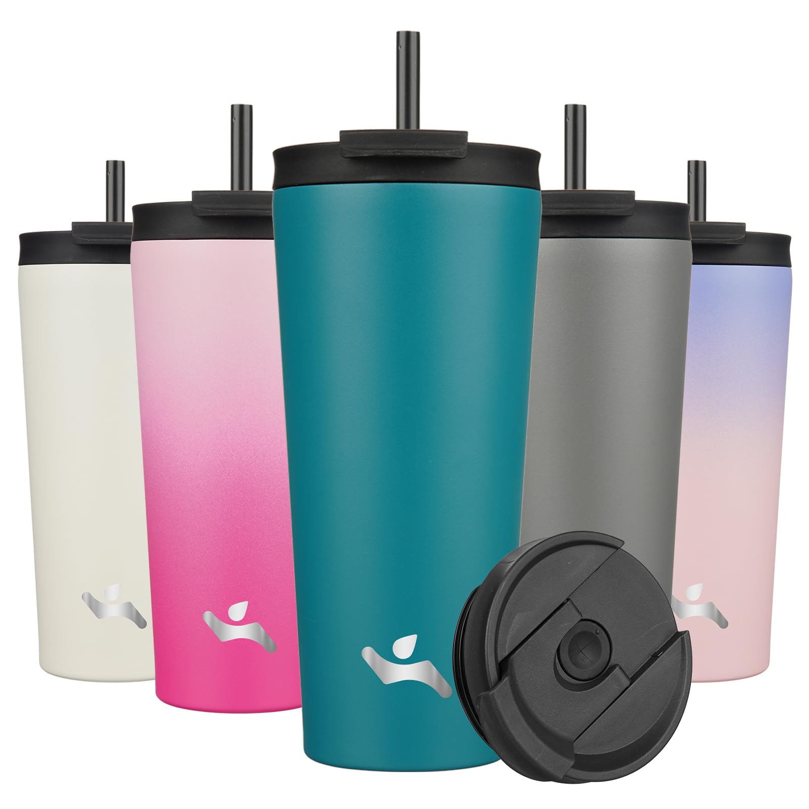 22oz Insulated Stainless Steel Tumbler with Lid & 2 Straws - Vacuum Sealed Travel Mug for Coffee, Tea & Cold Drinks - Leakproof & Sweatproof - Perfect for Office, Gym, Hiking & Road Trips (Blue)