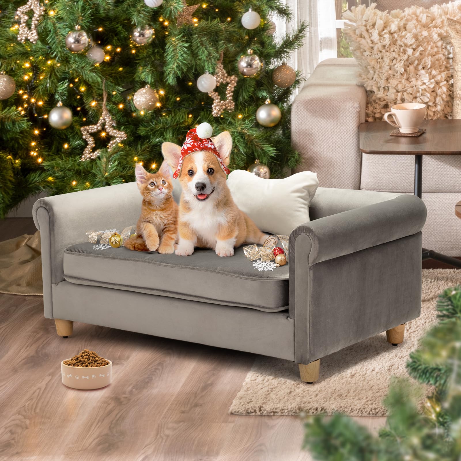 Premium Dog Sofa Bed for Medium Dogs Up to 70 Lbs - 33 Inch Orthopedic Pet Couch with Soft Velvet Fabric for Comfortable Sleep & Joint Support (Dark Grey) - Perfect for Living Room, Bedroom & Pet-Friendly Spaces