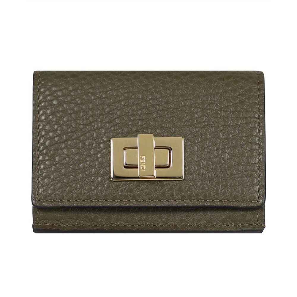 FENDI Selleria Leather Micro Trifold Wallet in Avocado Green | Genuine Italian Leather Money Organizer | Perfect for Everyday Use, Travel & Gift Giving | Style #8M0426