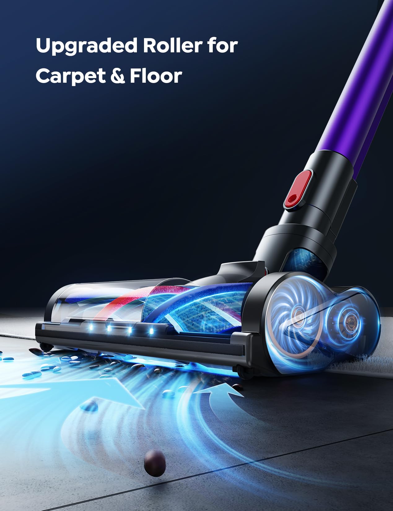 Powerful 450W Cordless Vacuum Cleaner with 40Kpa Suction & 55Min Runtime - Lightweight Stick Vacuum for Hardwood Floors, Carpets & Pet Hair - Anti-Tangle Tech & Touch Display - Perfect for Home Cleaning & Pet Owners