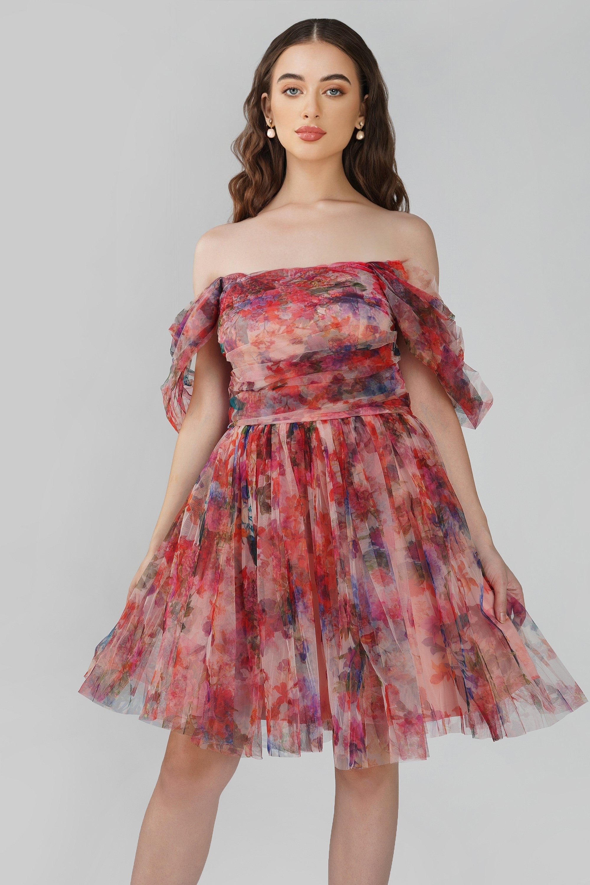 Elegant Sydney Mixed Floral Tulle Mini Dress - Women's Summer Party Cocktail Dress for Weddings, Dates & Special Occasions