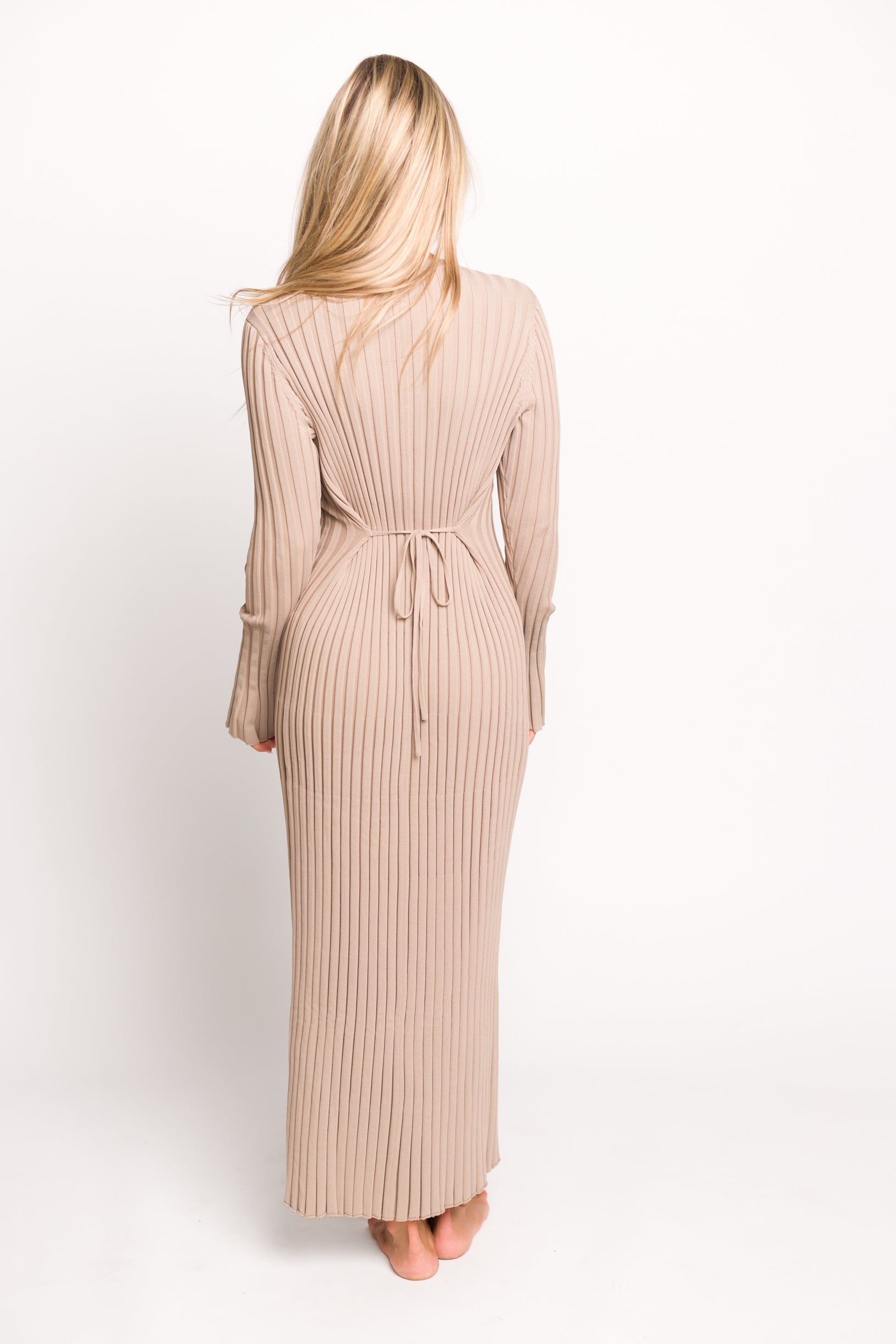 Colette Premium Long Sleeved Ribbed Knit Maxi Dress in Dark Natural - Bump Friendly Maternity Dress for Pregnancy, Nursing & Postpartum | Elegant & Comfortable for Work, Date Night & Special Occasions
