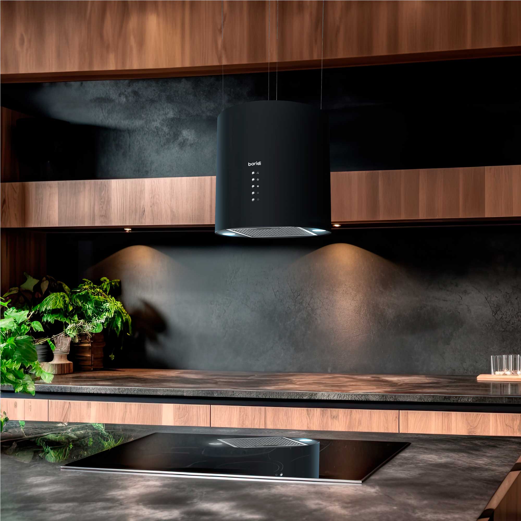 Baridi Island Range Hood - 35cm Pendant Style Kitchen Extractor with 3 Speed Settings - Black (DH219) - Perfect for Modern Open-Concept Kitchens and Restaurant-Style Cooking