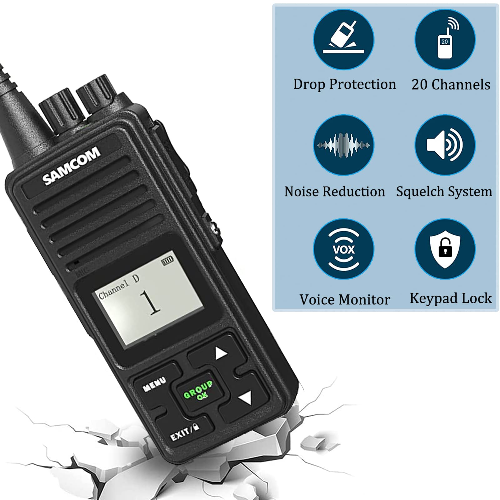 Long Range Two-Way Radios SAMCOM FPCN10A - 3000mAh Rechargeable Walkie Talkies for Adults with UHF 2 Way Communication, Earpiece & Group Talk - Ideal for Construction Sites, Outdoor Adventures & Event Coordination (3 Pack)