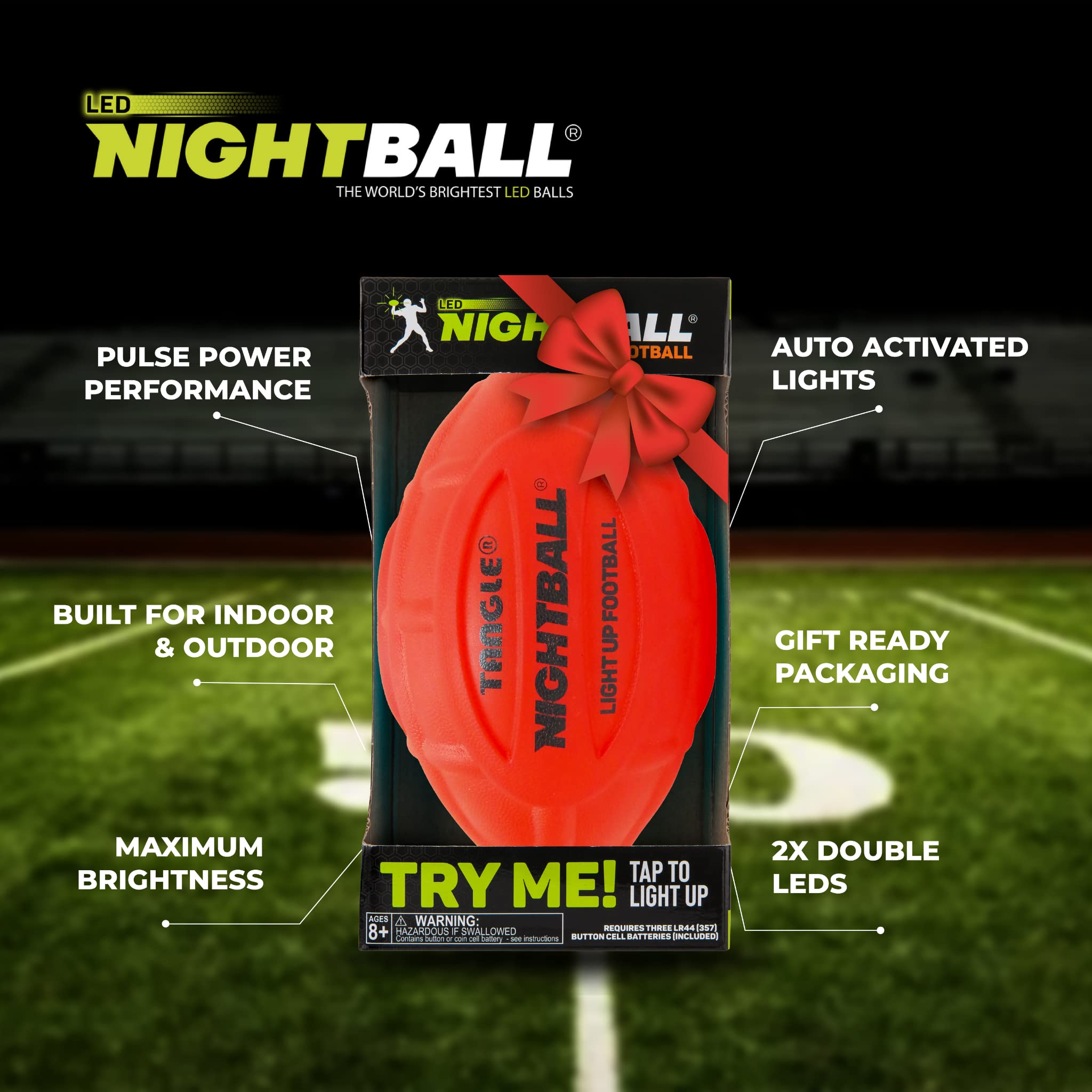 Glow in The Dark LED Football - Bright Inflatable Light Up Football for Kids & Adults - Perfect Nighttime Outdoor Play & Gifts for Teen Boys (Red) - Great for Backyard Games, Beach Parties & Camping Adventures