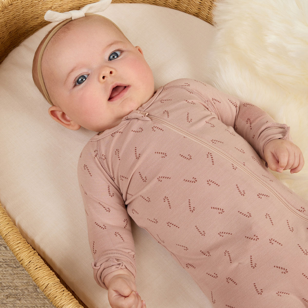 Bamboo Zip Footie Pajamas for Baby - Candy Cane & Blush Striped Pattern - Soft Organic Sleepwear for Infants & Toddlers - Perfect for Christmas Gifts, Newborn Photo Shoots & Cozy Winter Nights
