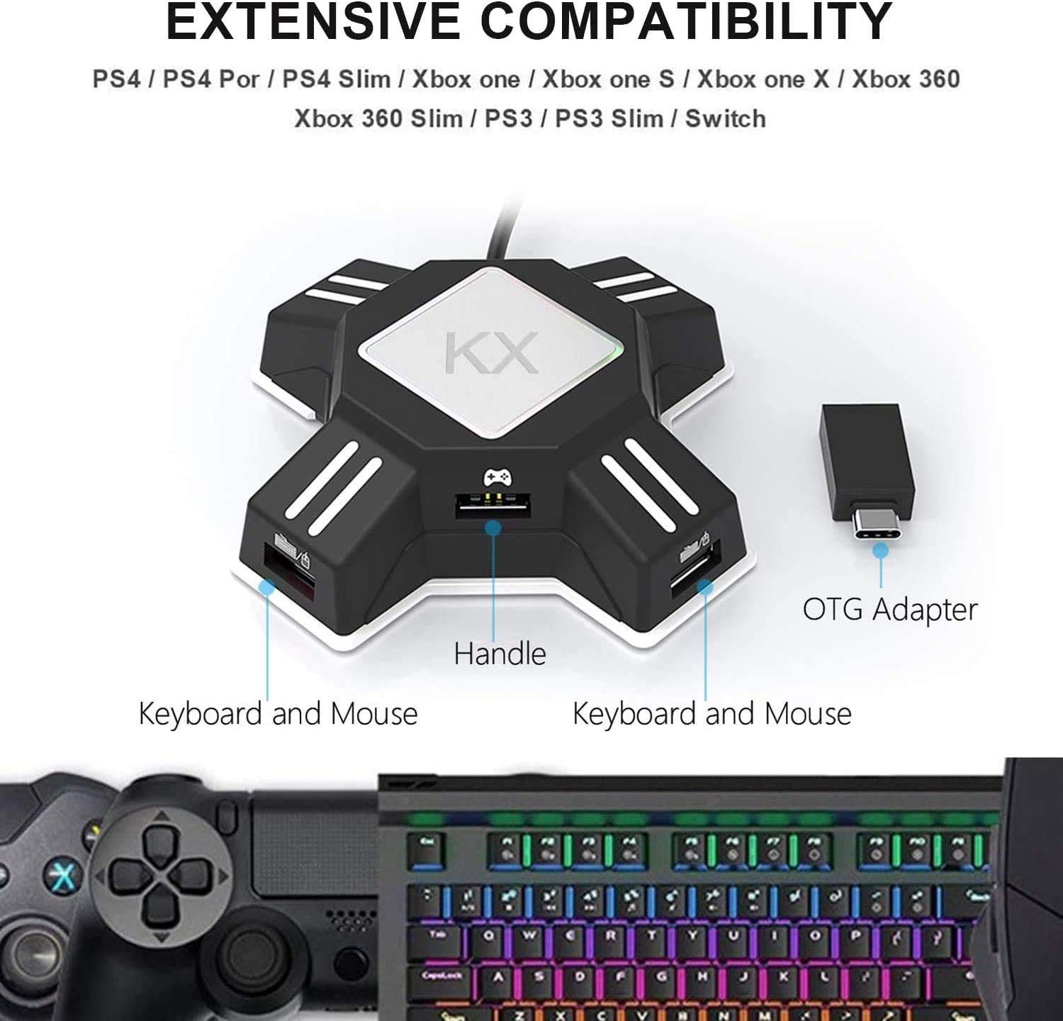 Sehawei USB 2.0 Mouse & Keyboard to Game Controller Adapter - Compatible with PS4, Xbox One, Nintendo Switch & PS3 - Perfect for Gaming, Office Work & Remote Desktop Control