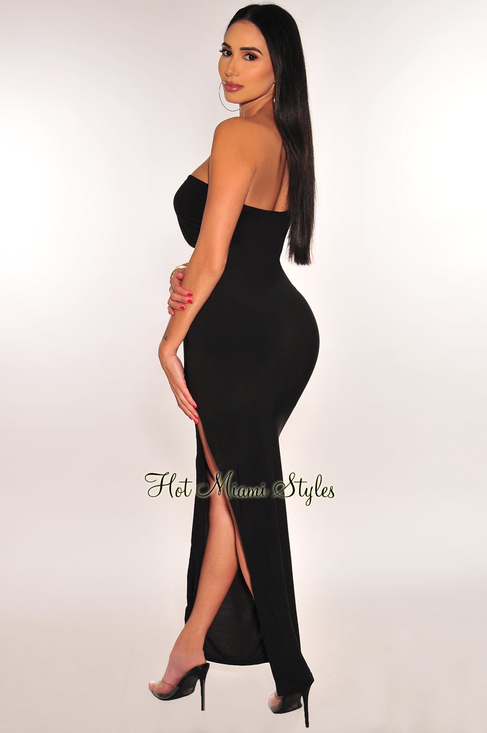 Elegant Black One Shoulder Cut Out Slit Maxi Dress for Women - Perfect for Evening Parties, Weddings & Special Occasions